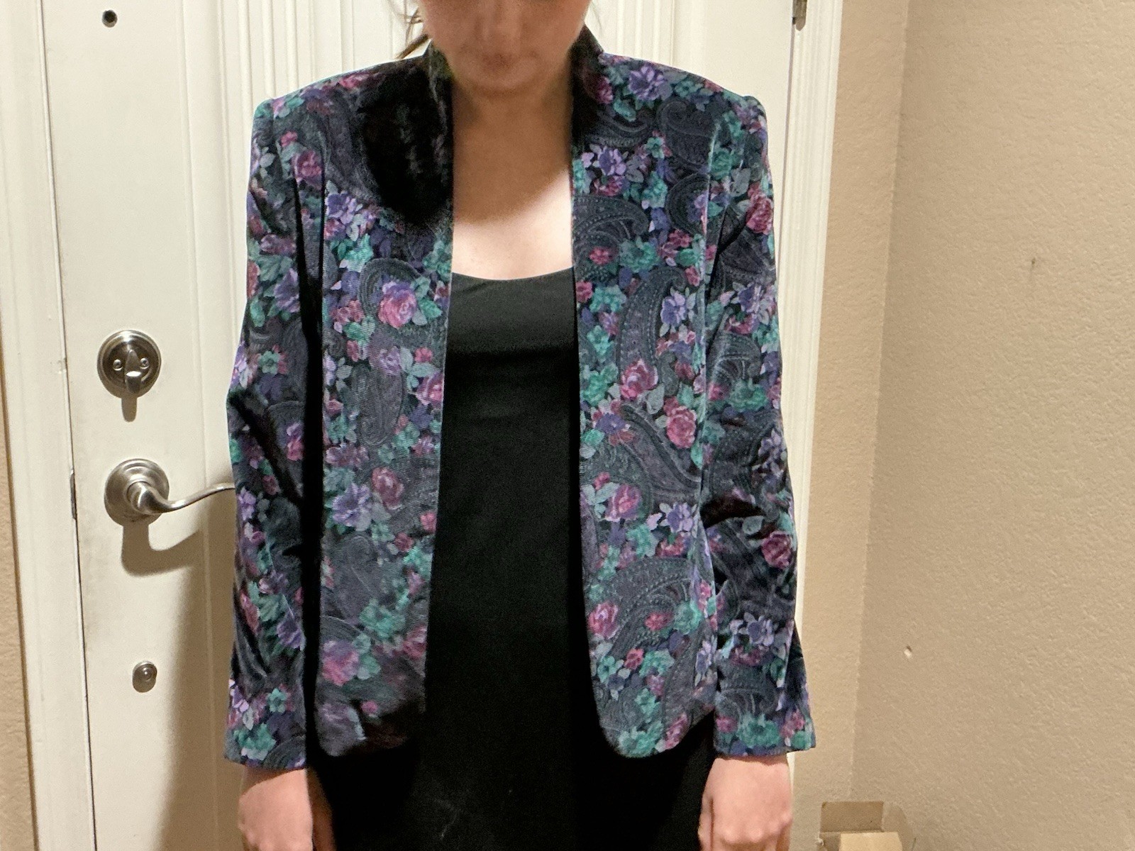Vintage Lombardi Inc Floral Velvet Blazer Womens 10 USA Made Paisley Jacket