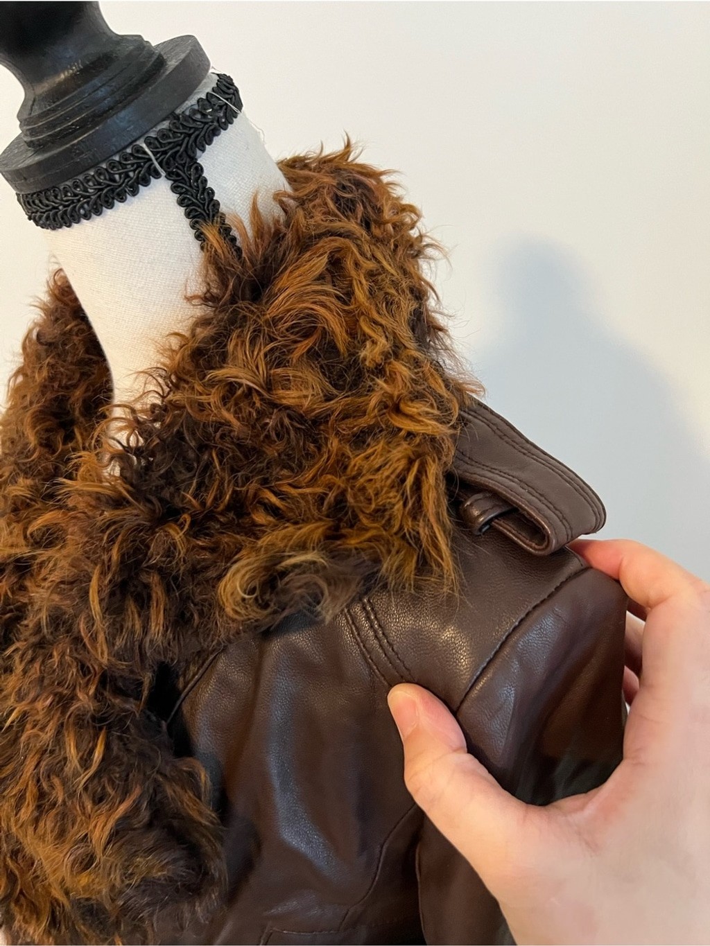Vintage Brown Genuine Leather Shearling Moto Jacket Fur Collar Toggle Size XS-S