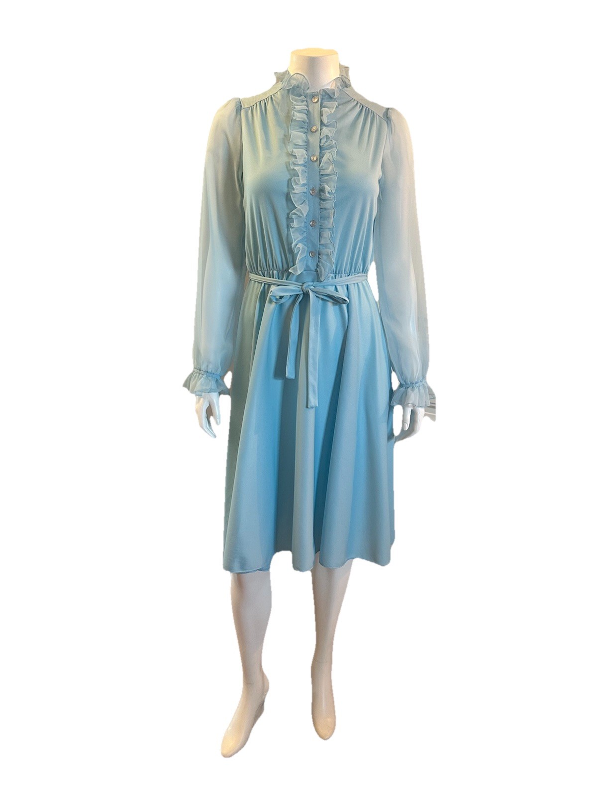 Vintage 1970s Amy Deb Blue Prairie style Dress with Ruffles Womens Small
