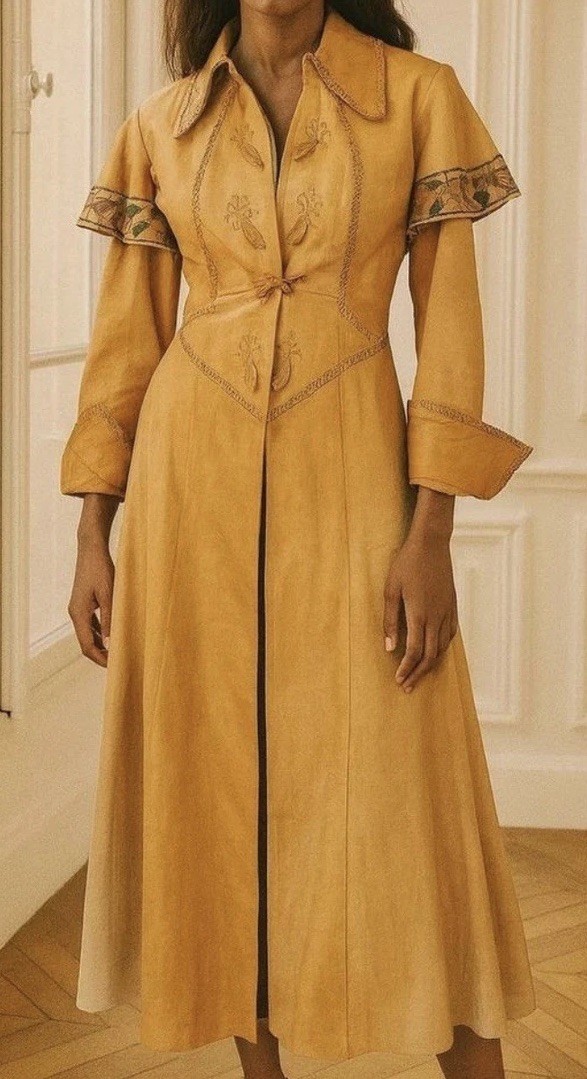 Vintage CHAR hand painted CAPE coat jacket leather 70’s 60’s dress RARE S floral