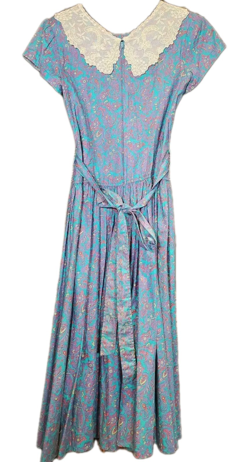 VTG Donna Morgan Non Stop 80s Cottagecore Bib Dress Cotton Paisley Lace Size 6*