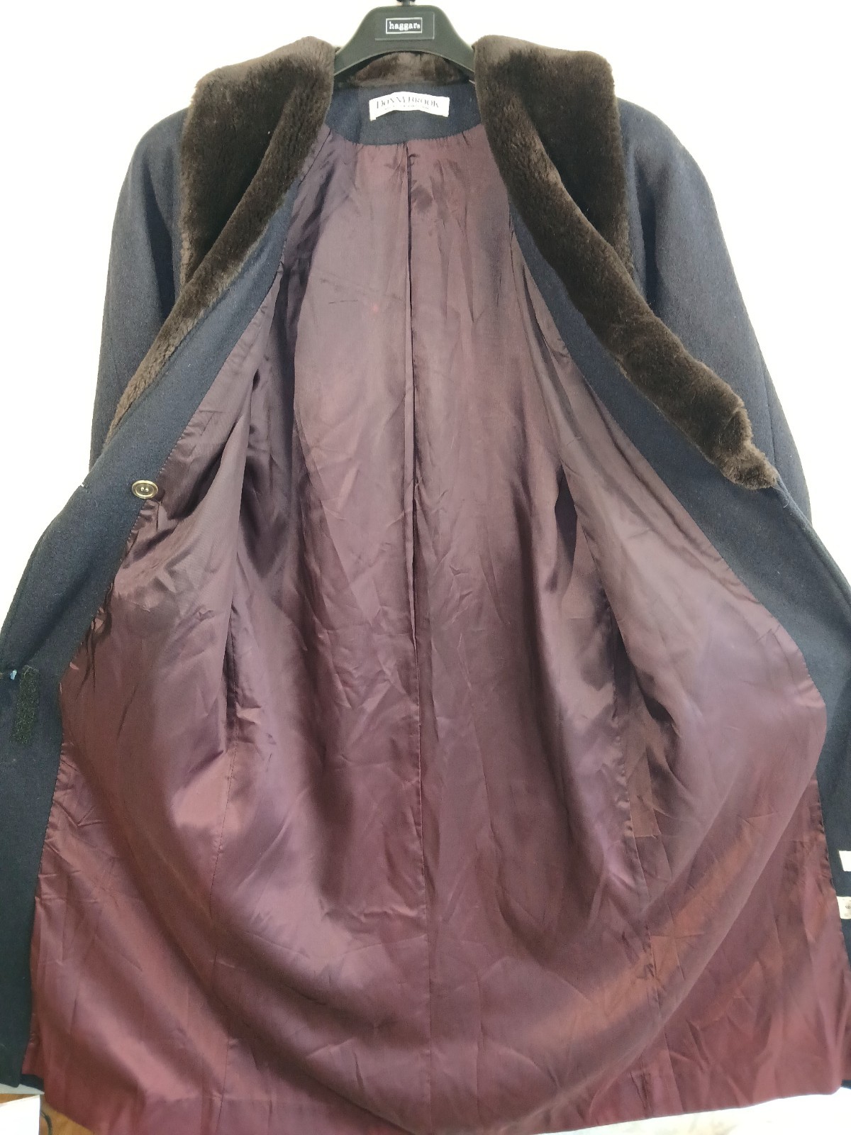 Vintage Women’s Dark Blue Wool Coat W Brown Faux Fur Collar Made In Usa, Size 6