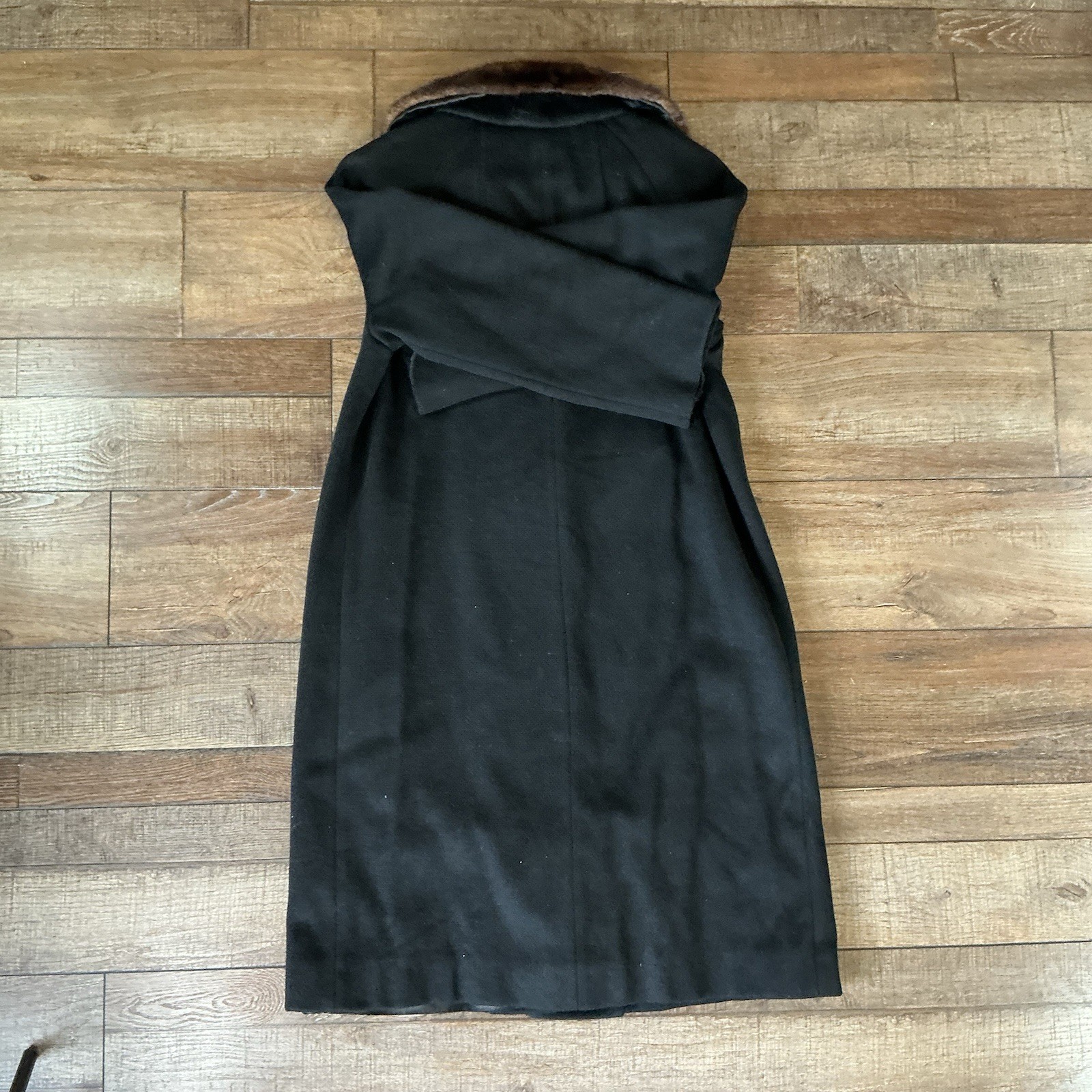 60s VTG Betty Rose Wool Coat Womens Sz L Black Fur Collar USA Made Mod Go #81118