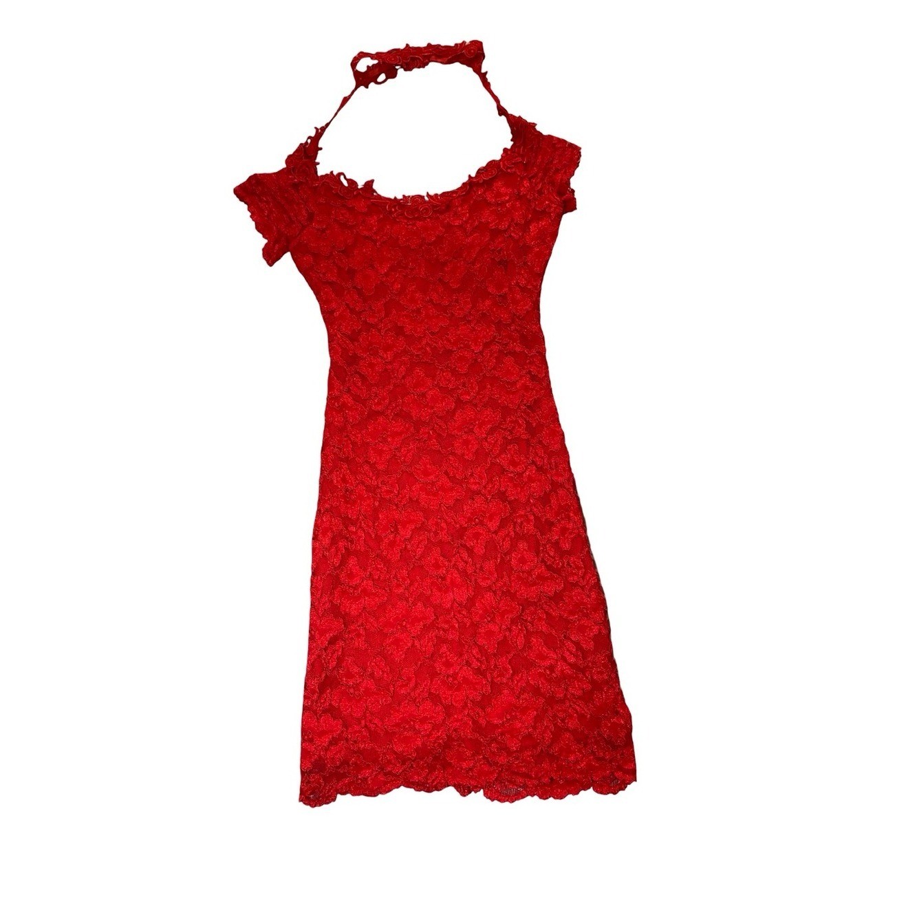Vintage 90s Molly Malloy All That Jazz Red Lace Midi Dress with choker size 6