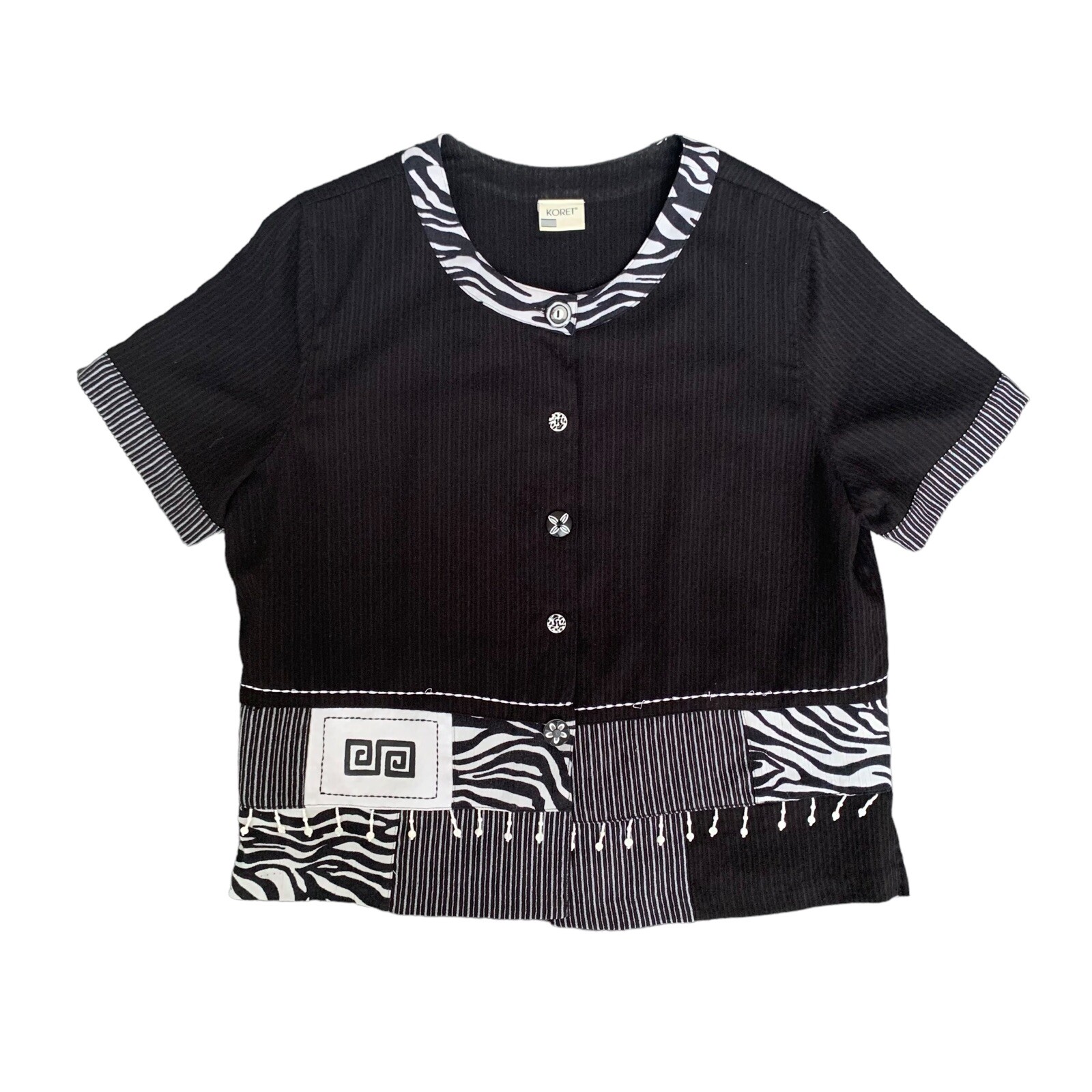 VTG KORET Black Zebra Abstract Top Button Blouse Shirt w Shoulder Pads Women’s M