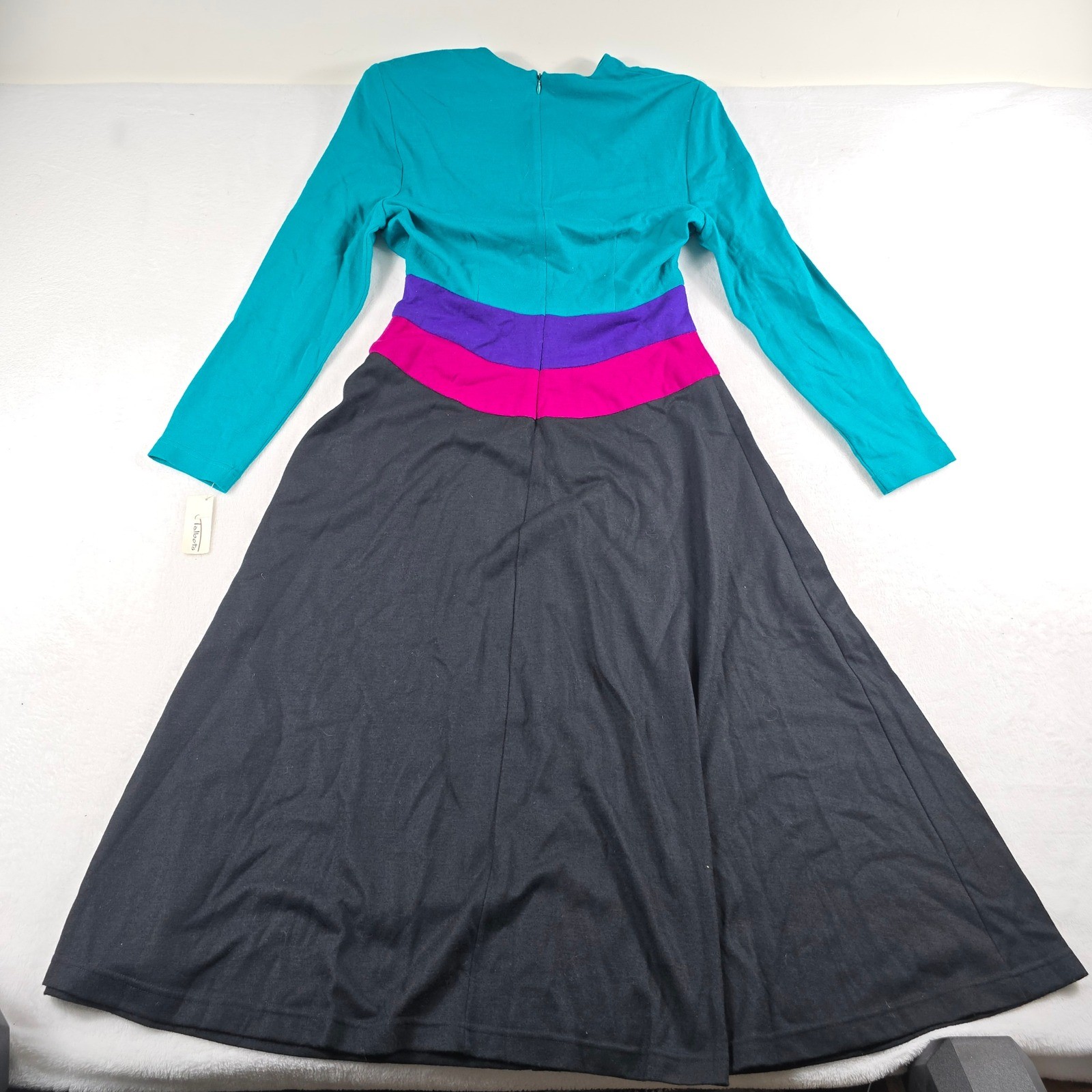 Linda Lewis Vintage 100% Wool Colorblock Maxi Dress Teal Purple Size 14 NWT