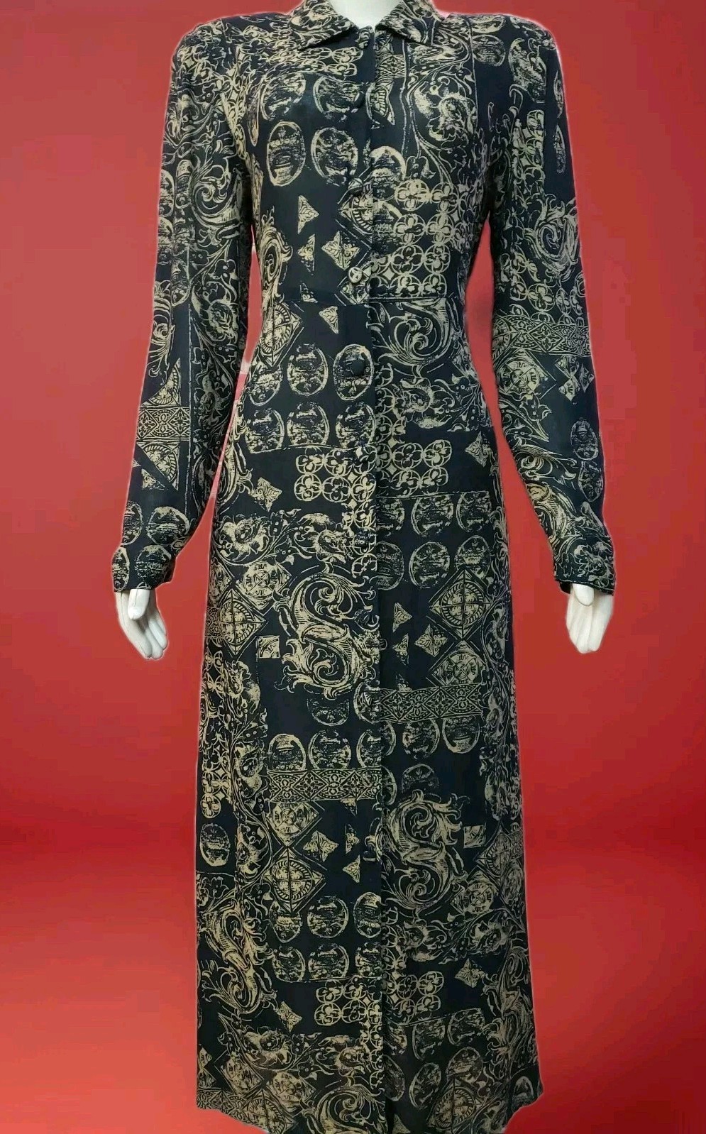 Carole Little Vintage MAXI DRESS Rayon Gauze Black & Brown Art To Wear Size M #C