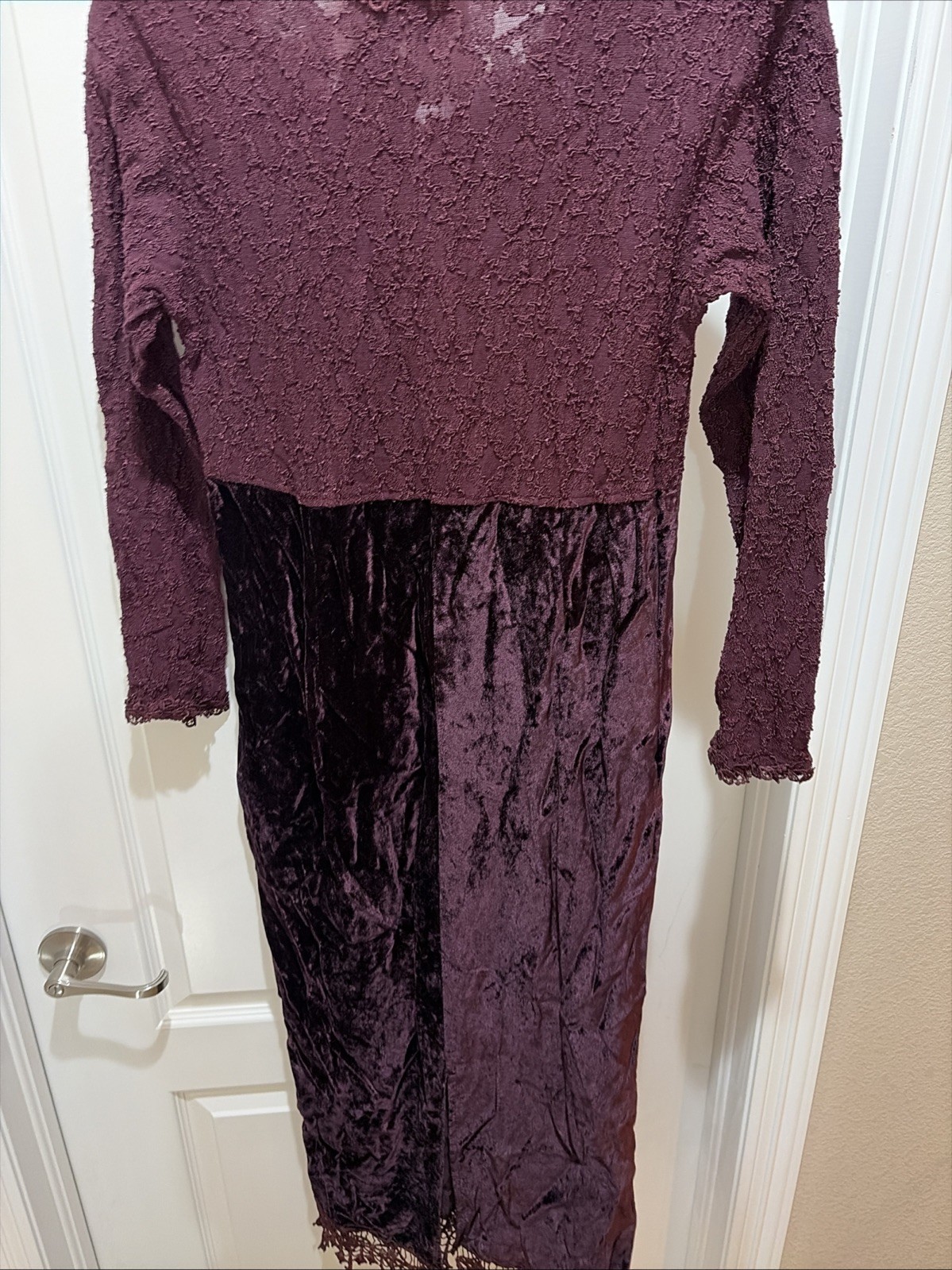 VTG NWT Margot Lea Dress Size Medium Lace Accents Burgundy Maxi Long Sleeve USA