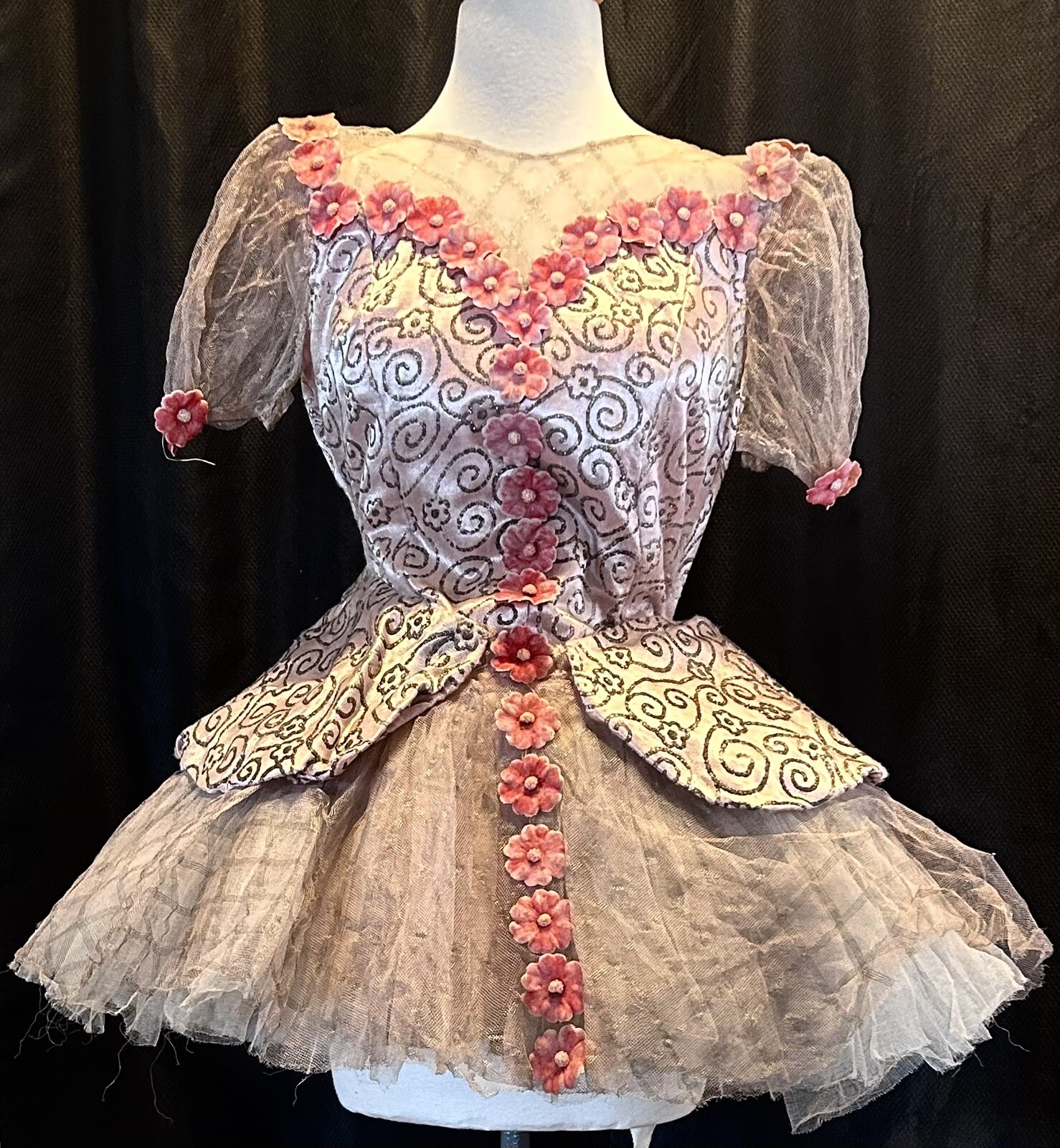 Antique 1930s Ballerina Dance Costume – Pink Floral Tulle