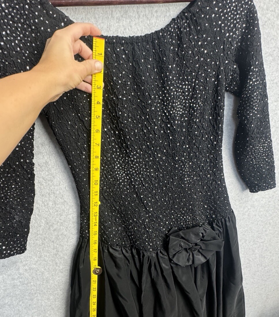 VTG 80s Ted Lapidus Paris Off Shoulder Beaded Dress Gown Sz 8 Black Formal