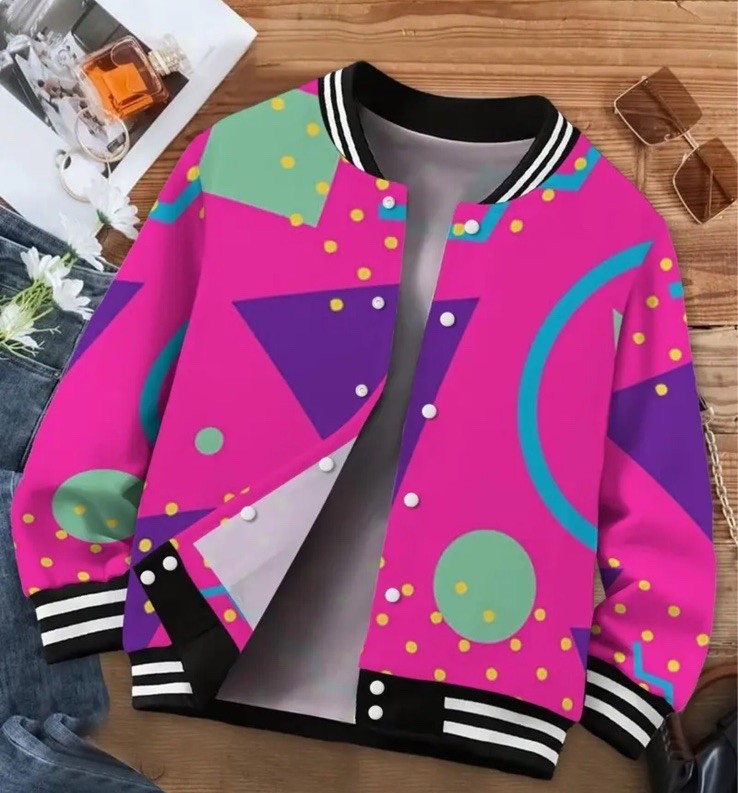 NWT Woman’s Pink Retro Baseball Jacket 80’s, 90’s Vibrant Colors Size Small