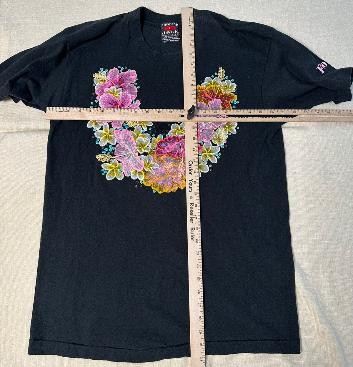 Vintage Panama Jack Florida Ladies Large Short Sleeve Black Floral T Shirt