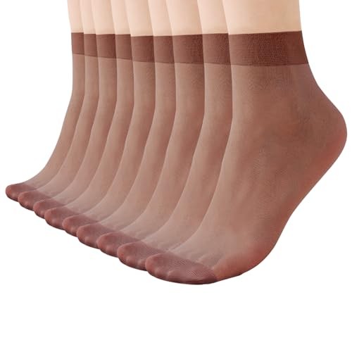 Women’s Everyday Sheer Ankle Nylon Soft socks – 9 Pairs 20D One Size Coffee