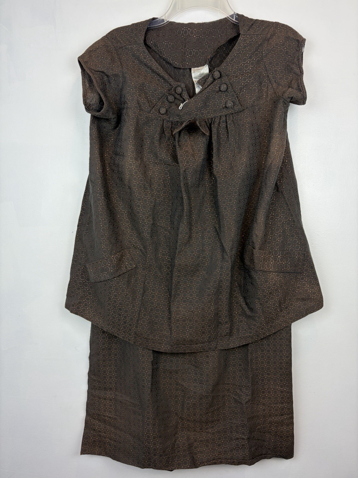 Vintage Maternity Novelty Top Skirt Set Brown 60s Print Set Read