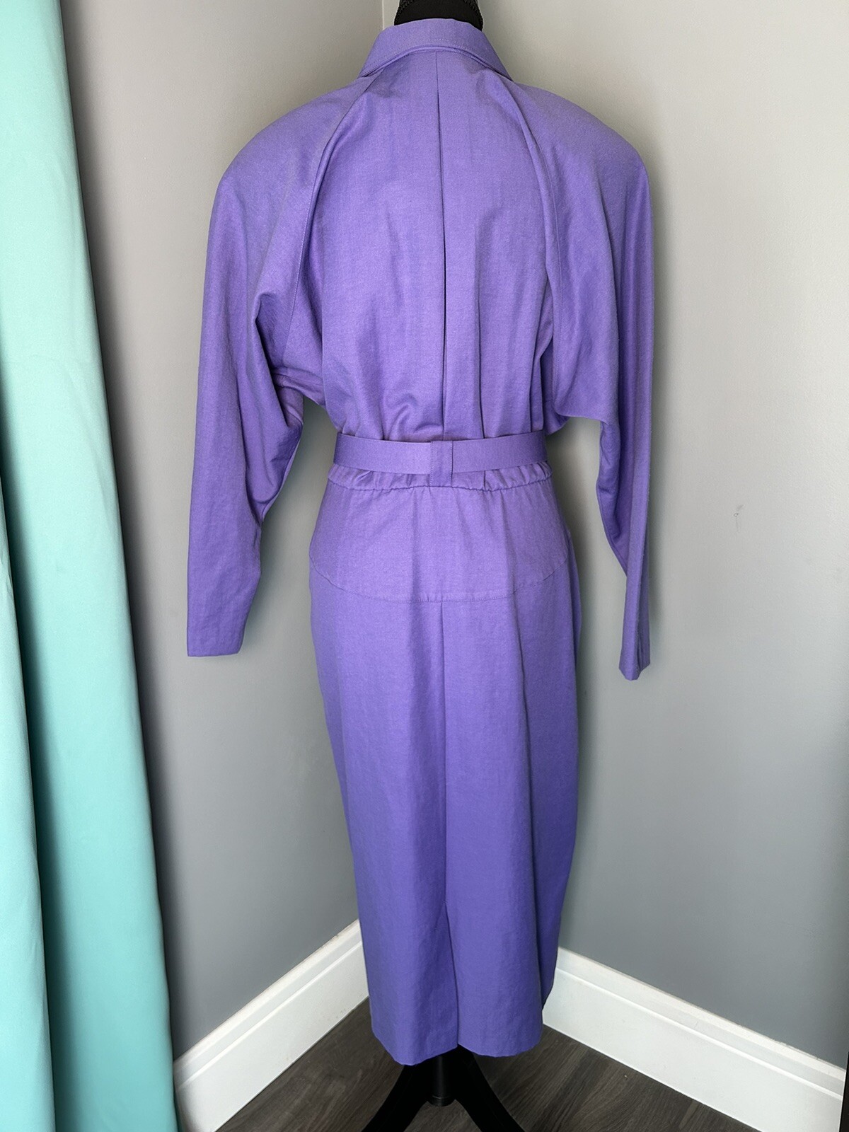 Vintage 80s Joseph Ribkoff Purple Dress Suit One Piece With Belt Button Up Skirt