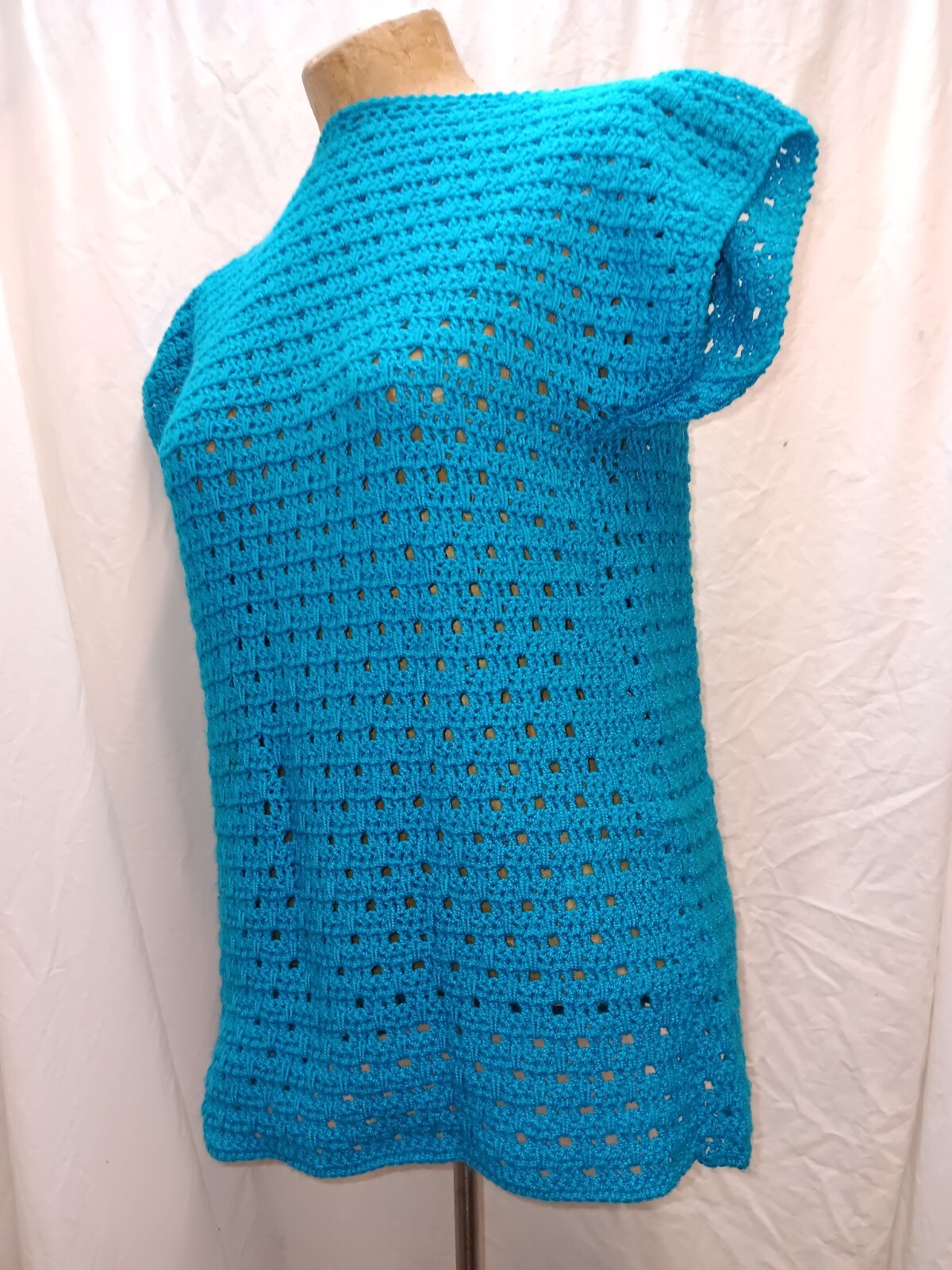 Lot of 2 Vintage 1950’s Hand Knit Cotton Wool Turquoise Black Sweater Tops M