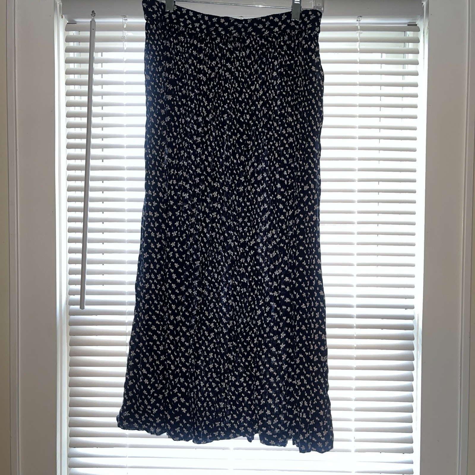 Phool VTG Full Flowing Skirt L NAVY & White Flow Flare Floral Button broom Sweep