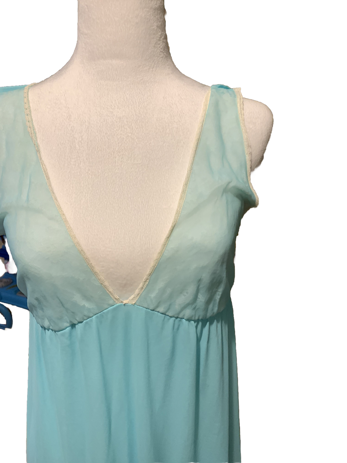 1970 Peignor Set Blue Vintage 70s Robe & Nightgown Silky Blue Nylon Lace (Q)
