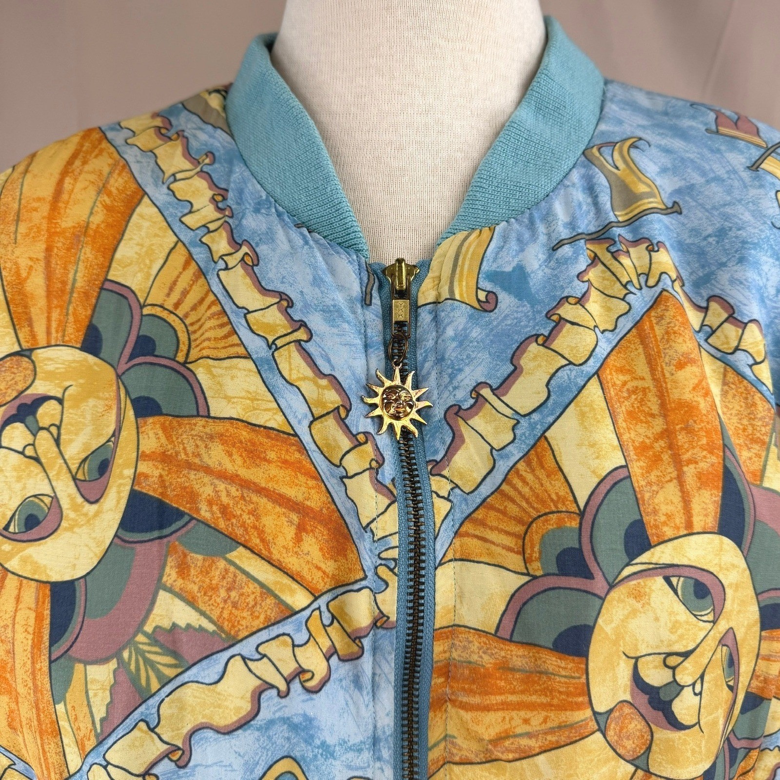 Vintage 80s MULBERRY STREET Womens (M) Bomber Jacket Coastal Aztec Sun mobwife