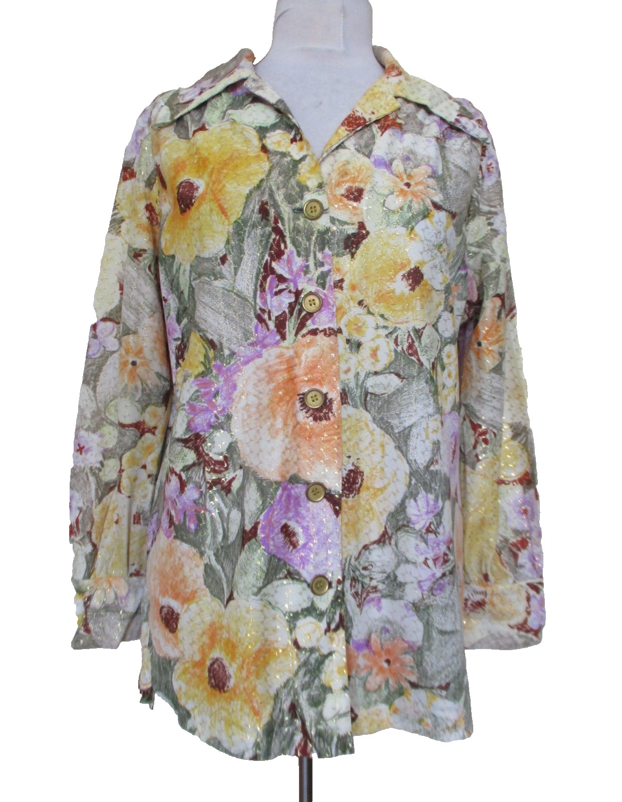 Vintage 70s Peggy Lou California Floral Print Top Button Up Blouse M/L Women