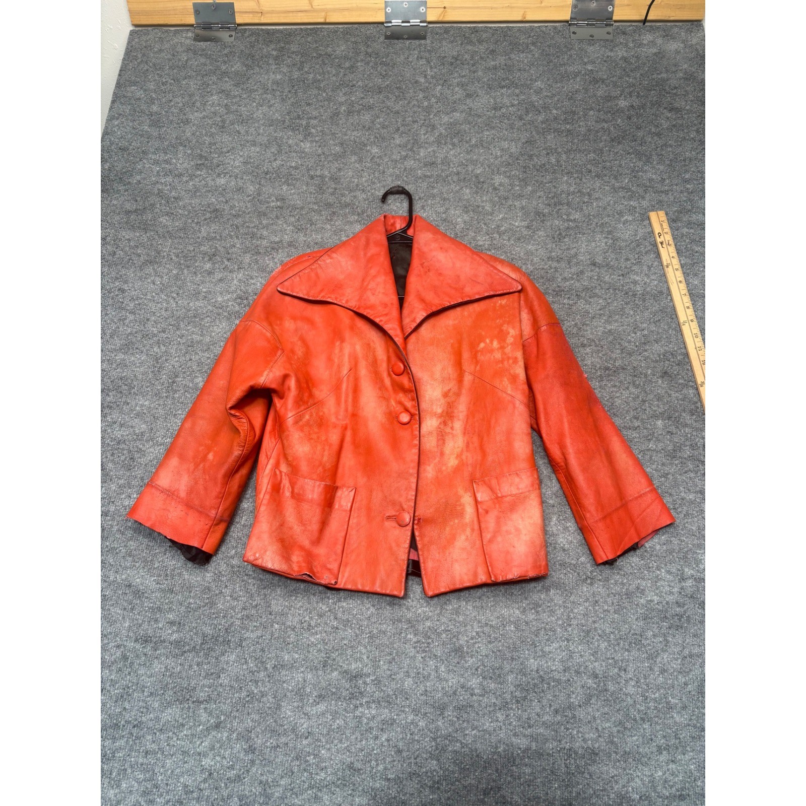 Vintage Aries Hotel del Prado Red Orange Leather Jacket 70s Retro Distressed M