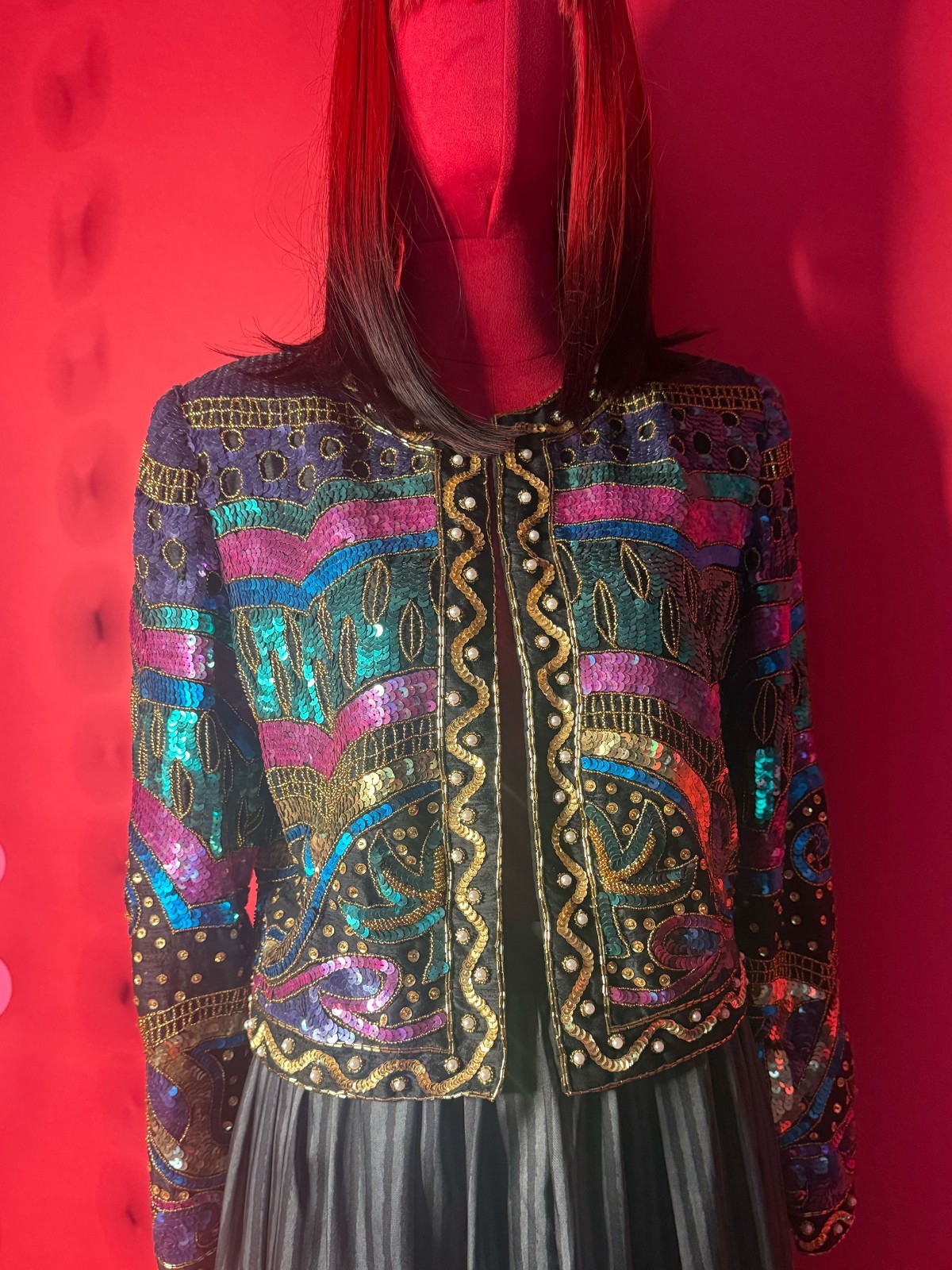 Vintage Laurence Kazar Silk Sequin Blazer – 1980s Art Deco Party Jacket
