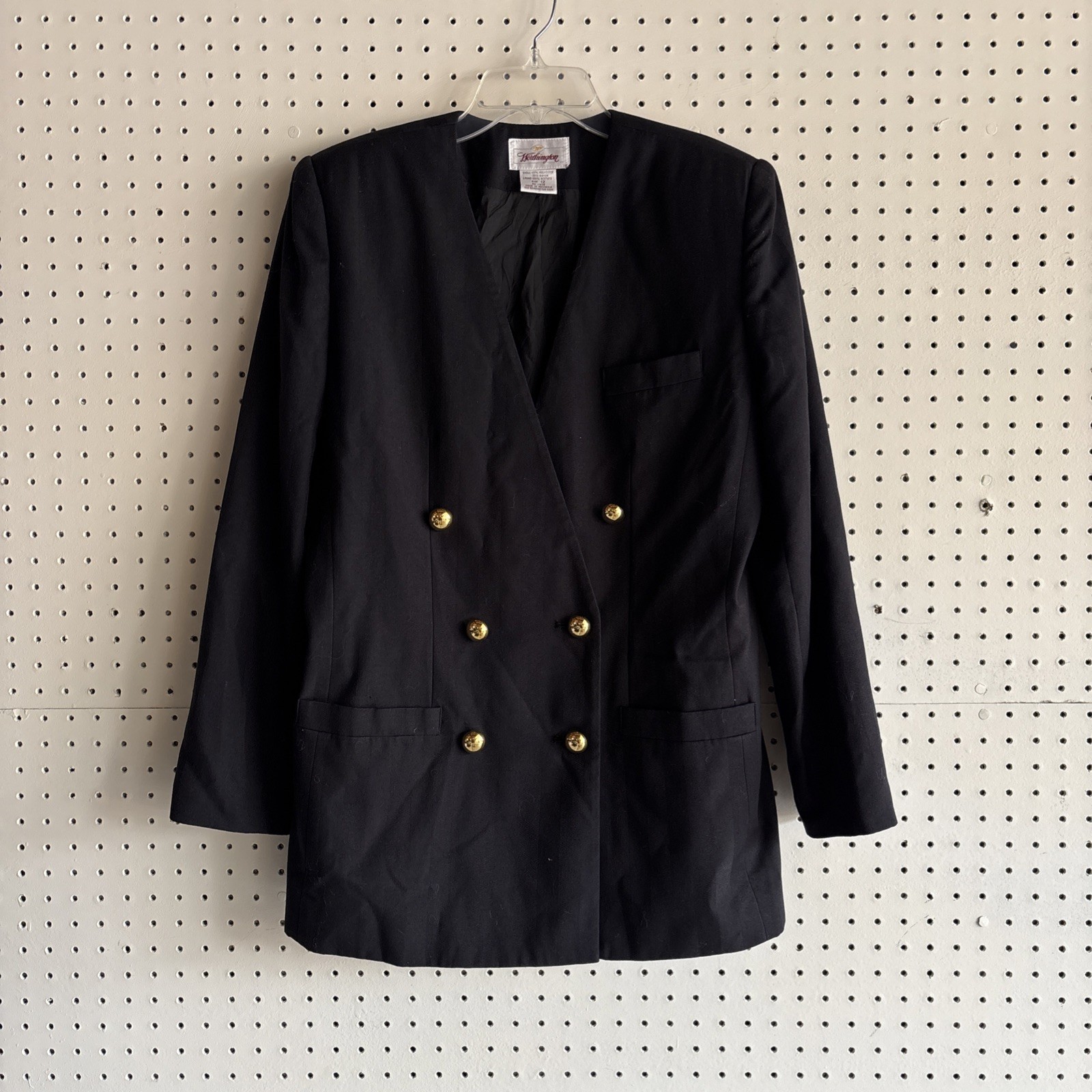 Vintage 90s Worthington Women’s Skirt Jacket Set in Black & Gold Buttons sz 4-6