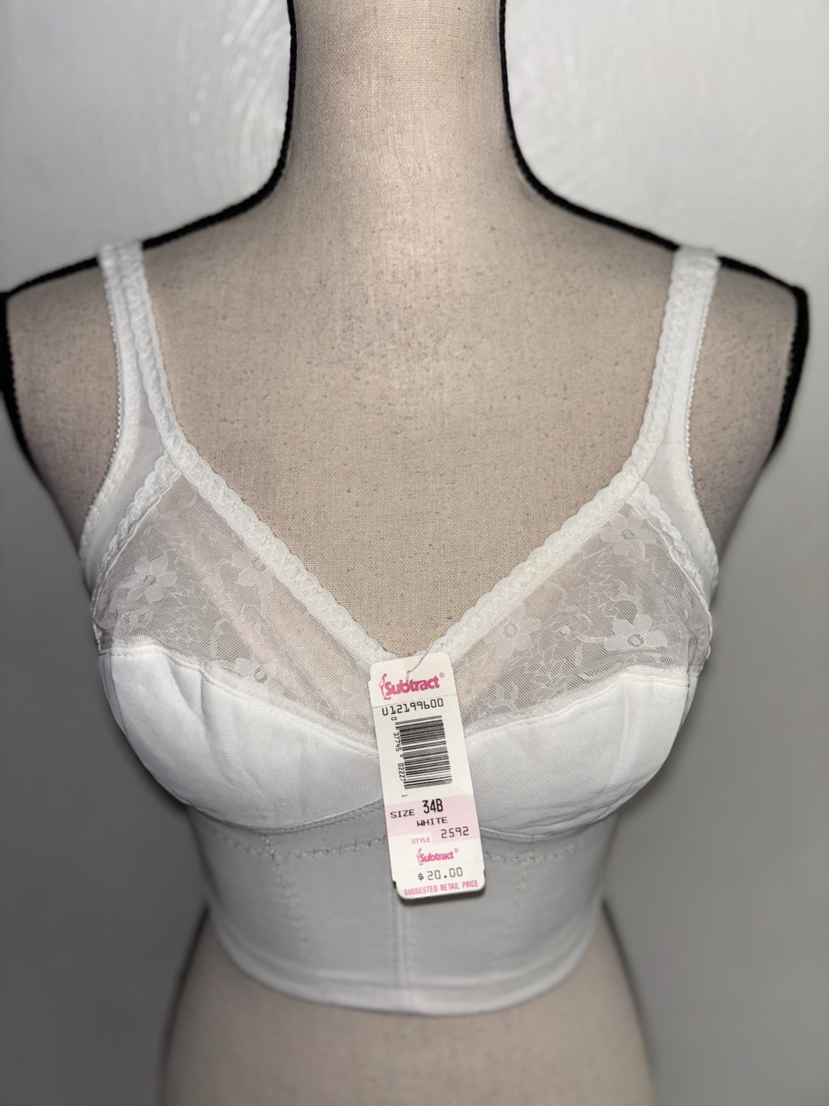 Subtract White Bra Boned Adjustable Straps Vintage NWT 34 B