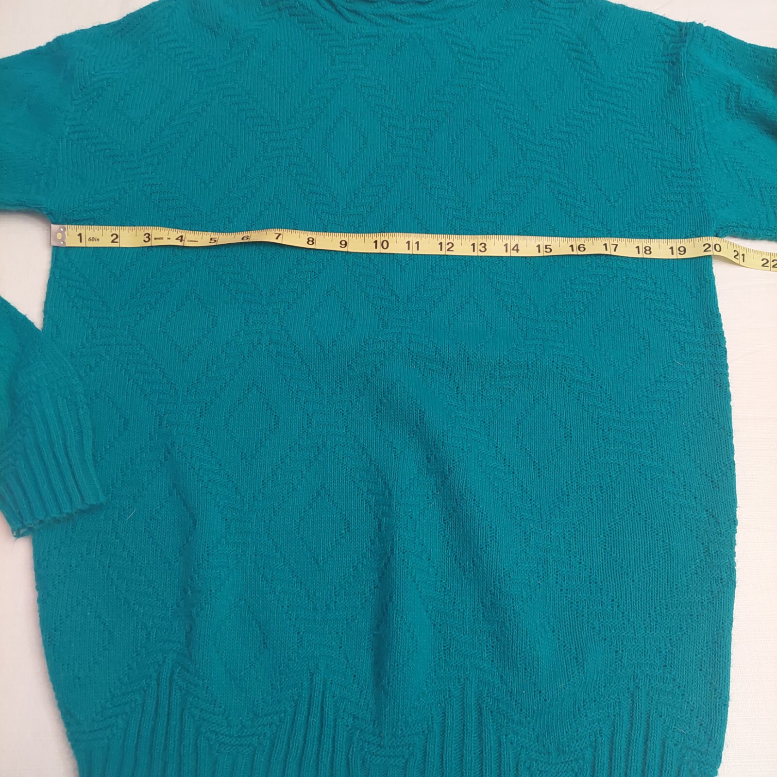 Adele Knitwear Vintage 80’s Teal Diamond Textured Knit Crewneck Sweater Size L