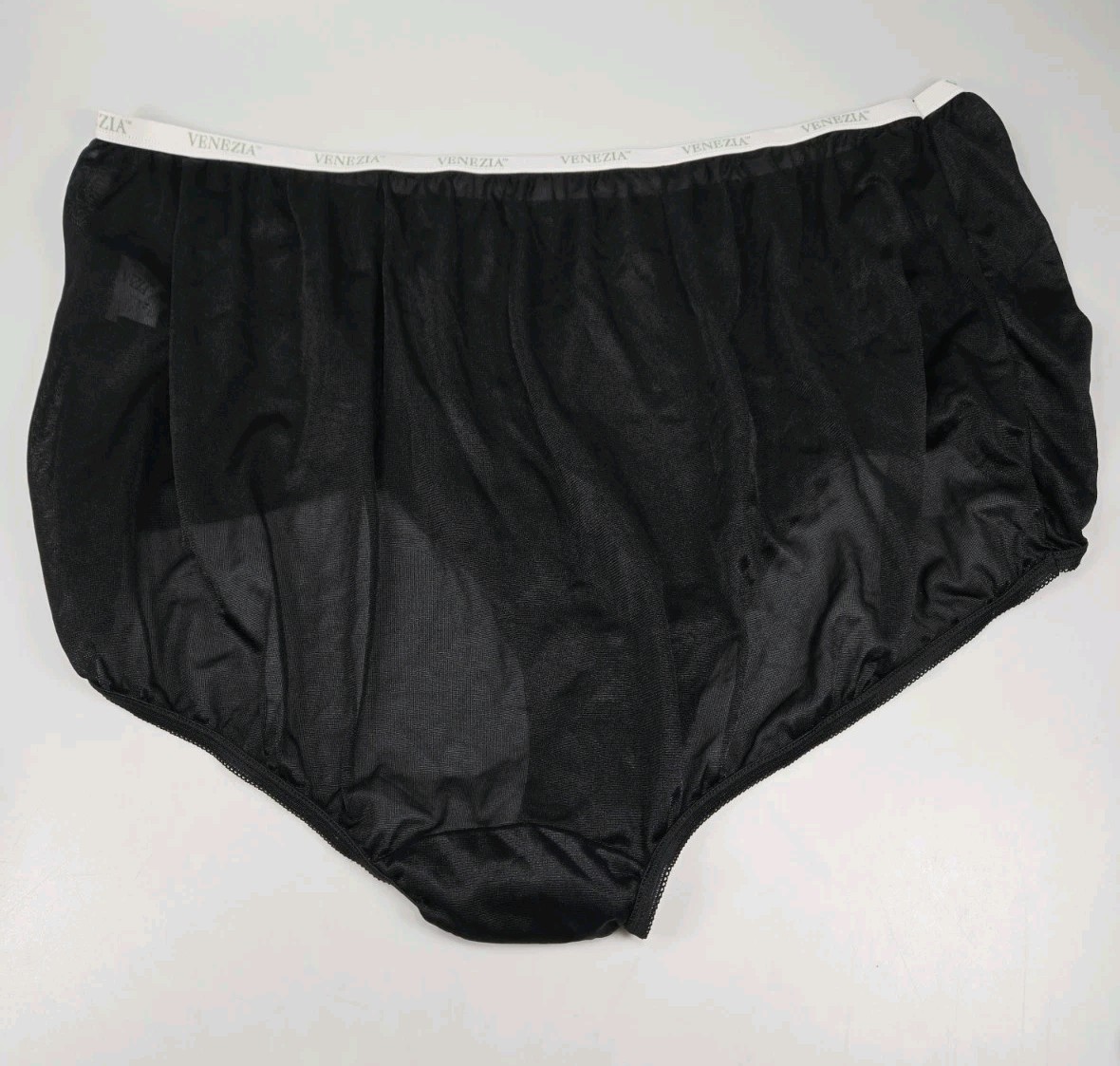 Vintage Venezia Nylon Silky Sheer Panty Sz 14 Granny Sissy High Rise Black Sexy
