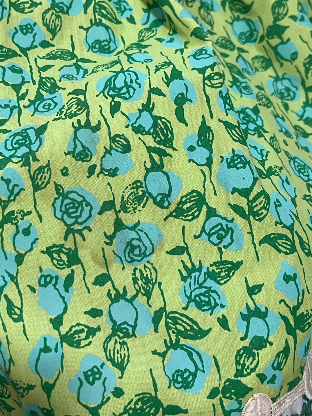 Vintage 1960s Lilly Pulitzer Dress Blue & Green Florals Rickrack Trim Tie Back
