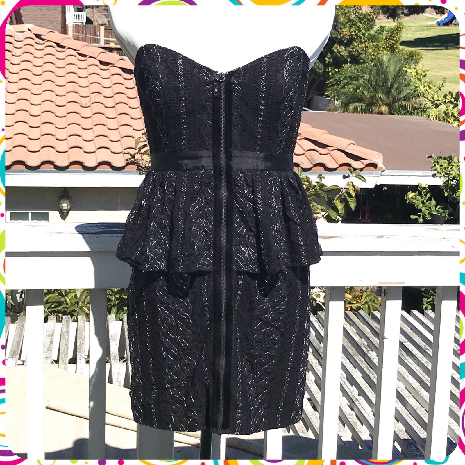 Vintage 90s LAUNDRY BY DESIGN Black Lace Sweetheart Neck Peplum Prom Dress Sz 2