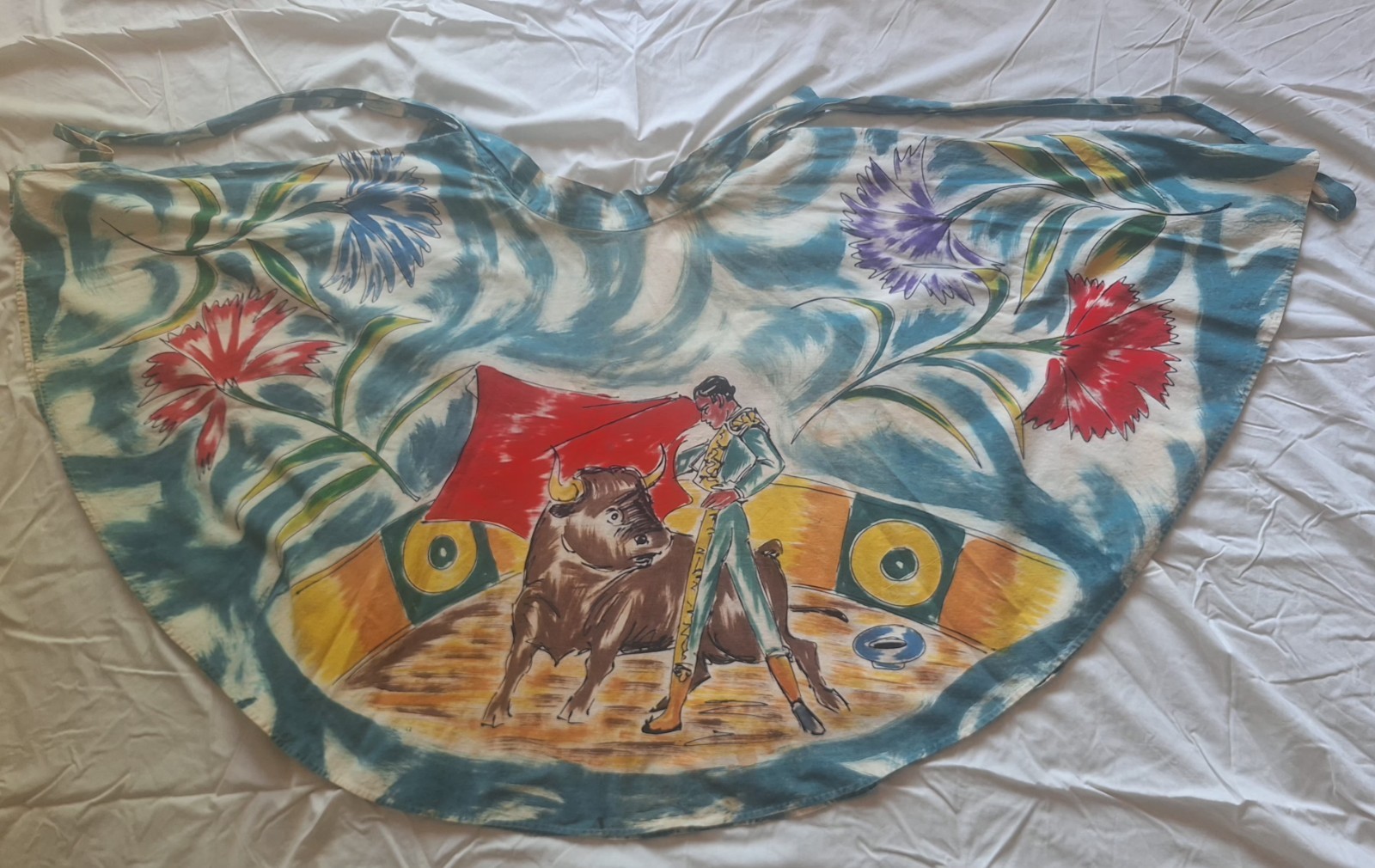 Vintage 1950s Mexican Souvenir Circle Skirt ARTEGREEN Hand Painted Bullfight