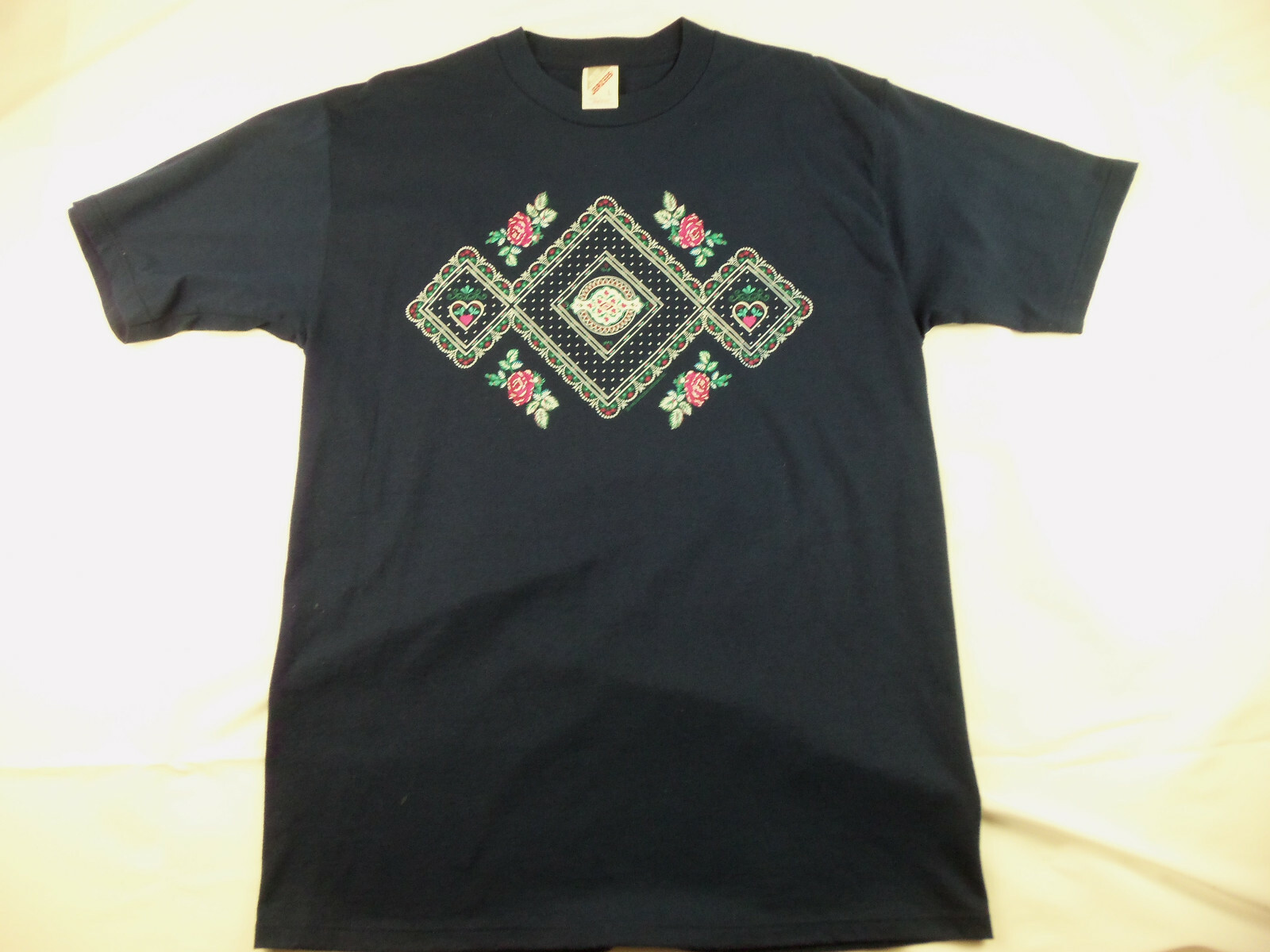 Vintage 90s Endless Designs Hearts Flowers T-shirt Size L Large Made in USA