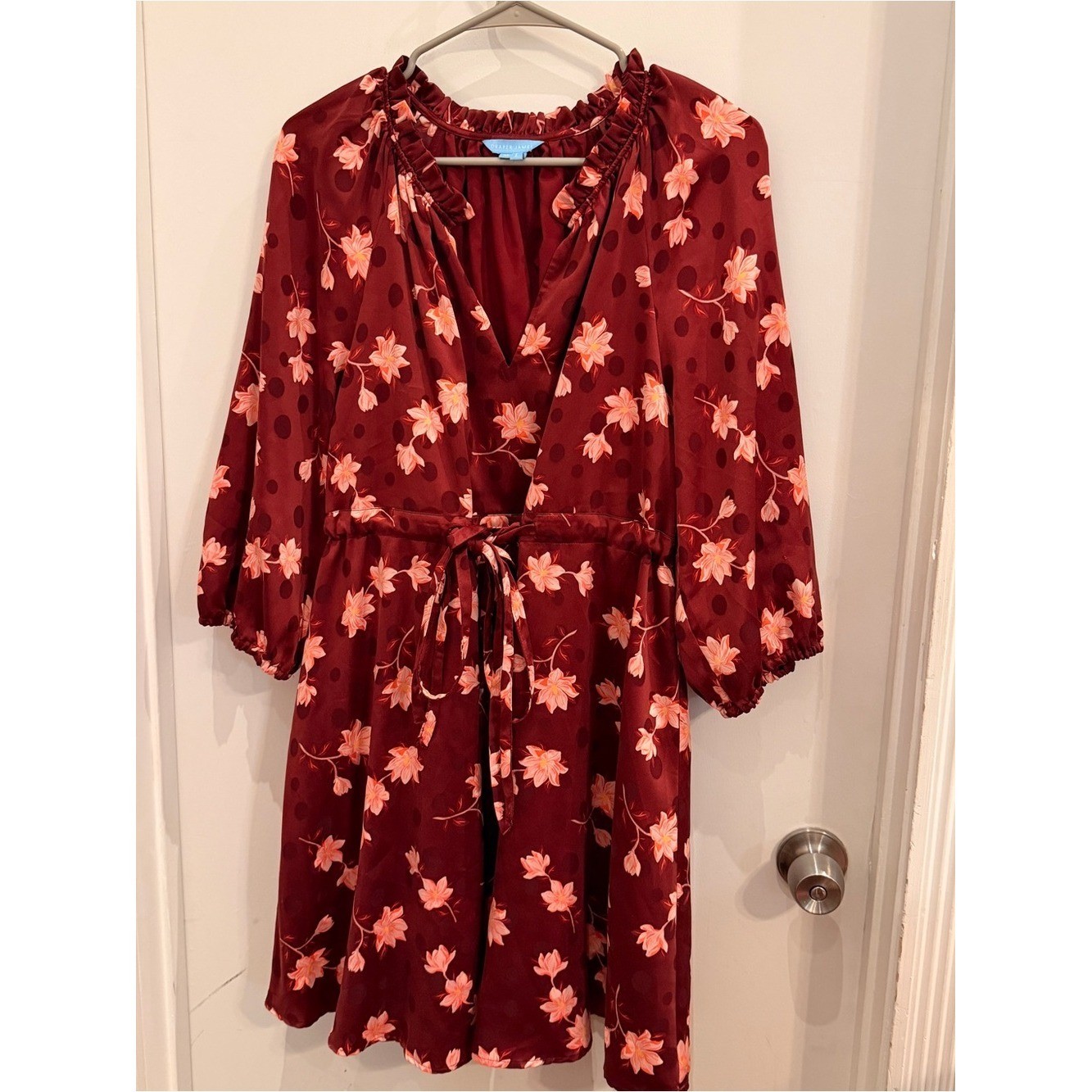 Draper James Floral & Polka Dot V-Neck Mini Dress Size M Boho Coquette