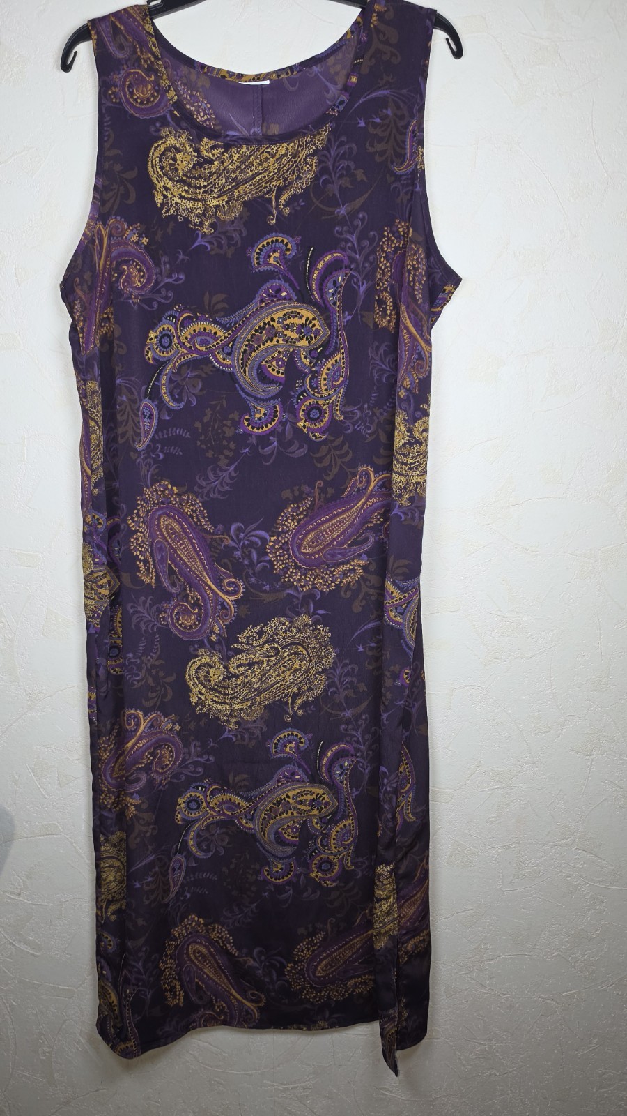Vtg 90s Purple & Gold Paisley Midi Dress Sleeveless Grunge Whimsigoth Size XL