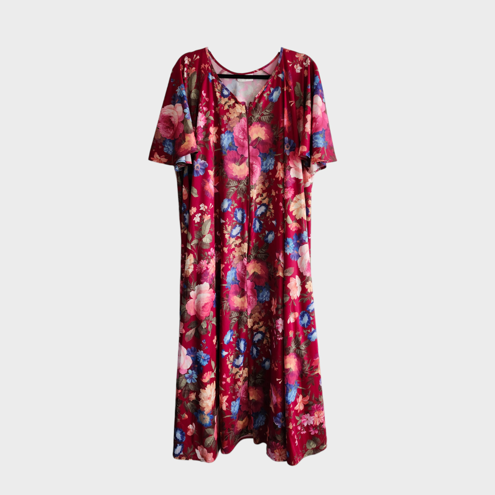 CW Classics Vintage Pink Floral Burgundy MuMu House Dress OSFM lounge casual