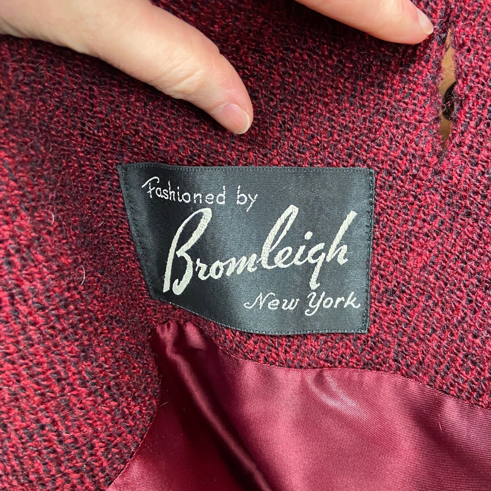 Vtg Womens 60s Red Black Single Breasted Bromleigh Wool Car Coat