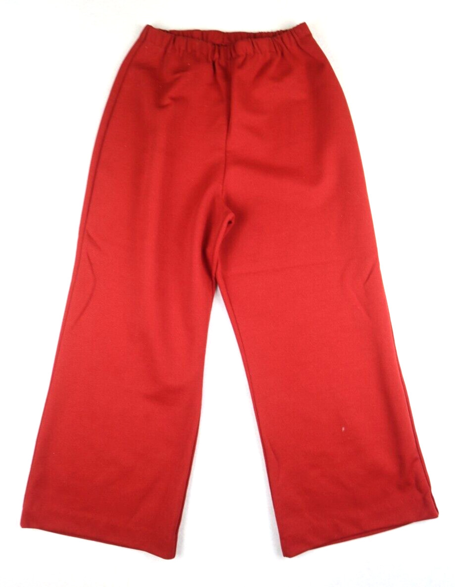 VINTAGE 70s WOMEN’S RED ELASTIC WAIST PULL-ON CROPPED PANTS SLACKS – SIZE S/M