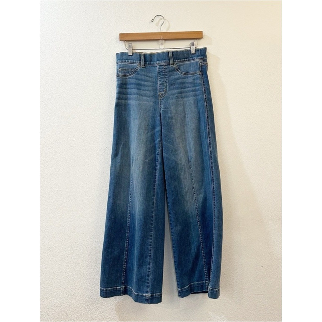 SPANX Seamed Front Wide Leg Denim Jeans Size Medium Vintage Indigo