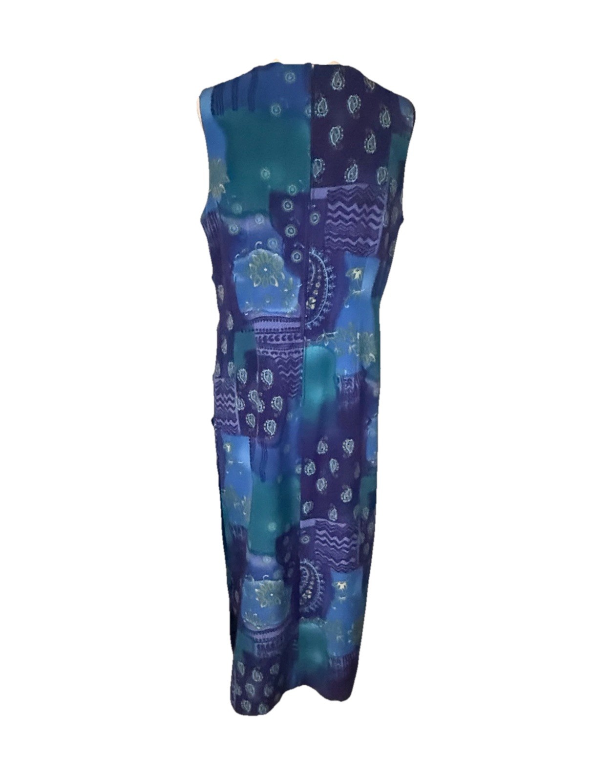 Vintage R&K Originals Maxi Dress Sz12 Blue Purple Turquoise Paisley&Floral Print