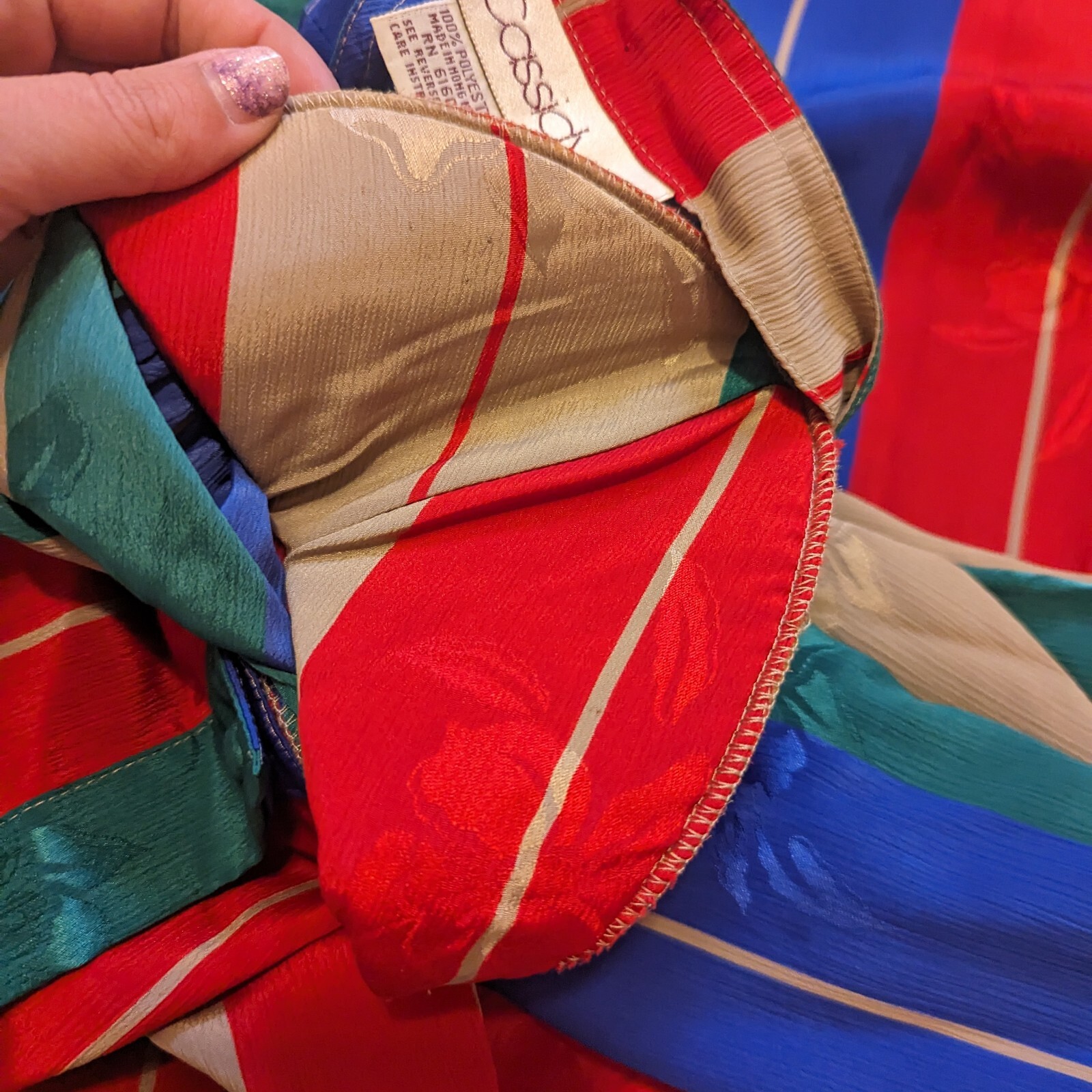 Vintage Cassidy red, blue, green and tan striped dress size 14