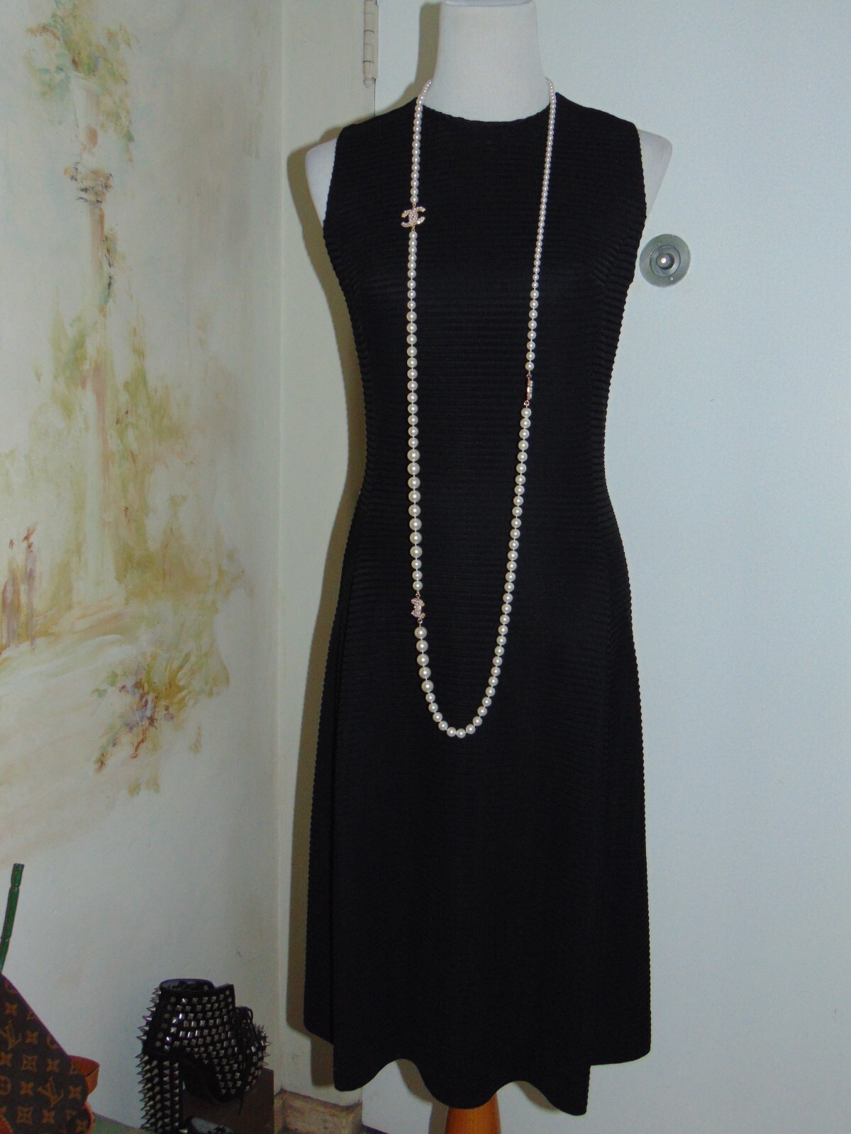 Vintage 1950s Lora Lenox Dress Black 1960s Cocktail Wiggle Ribbed Textured M/L