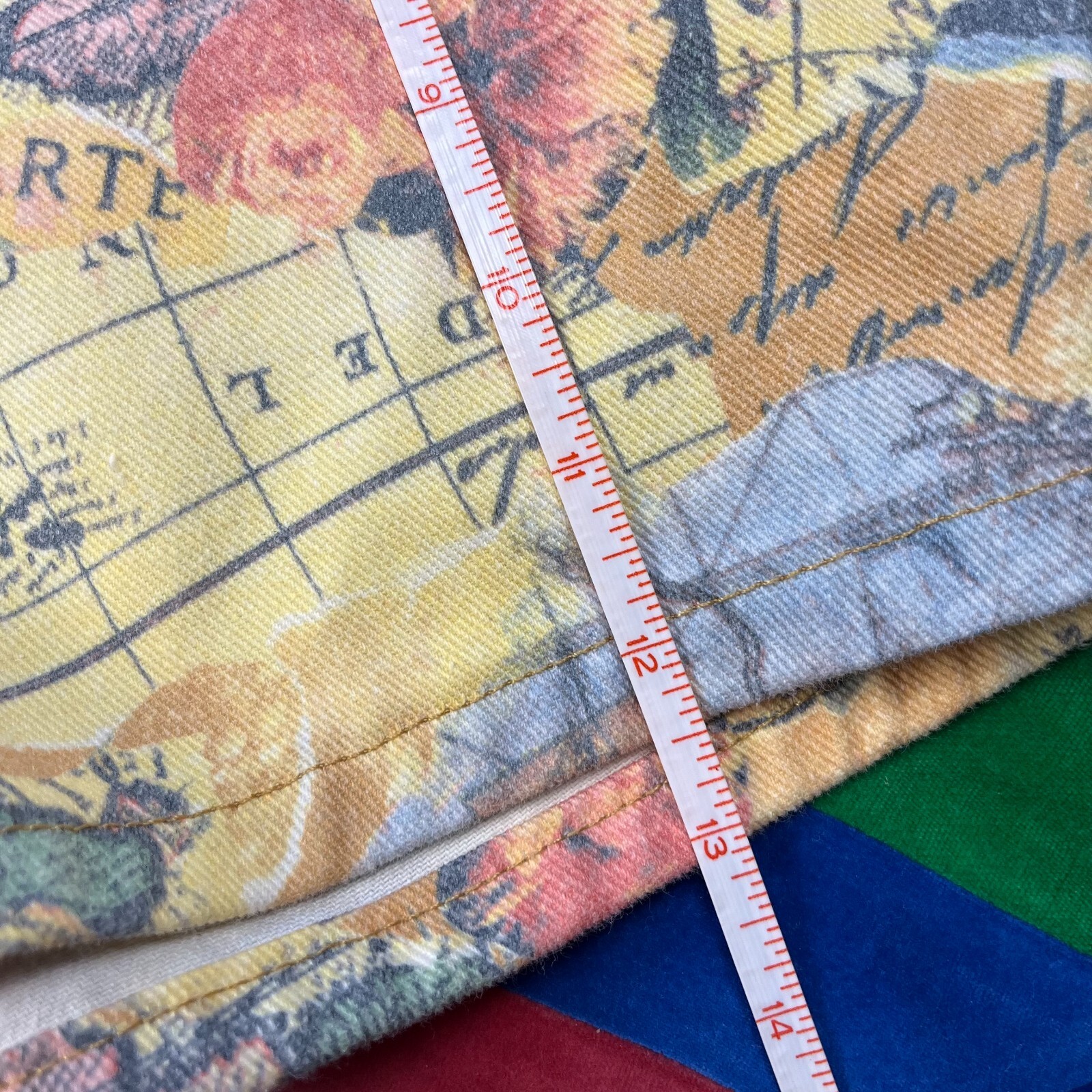 Vintage Map Collage Print Denim Shorts by Paris Blues Button Fly Yellow Size 9