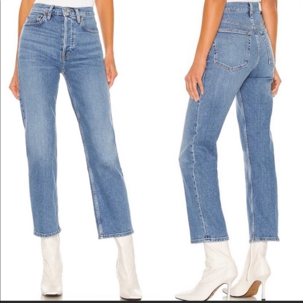 RE/DONE 70s Stove Pipe Jeans Blue Shadow High Rise Straight Leg NWT Sz 32