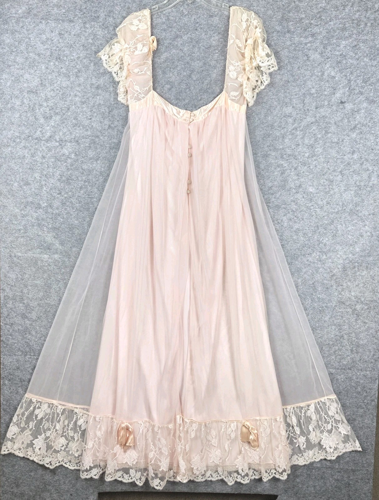 Vtg LUCIE ANN Claire Sandra Long Robe Pink Peignoir Small Satin Ribbon Lace