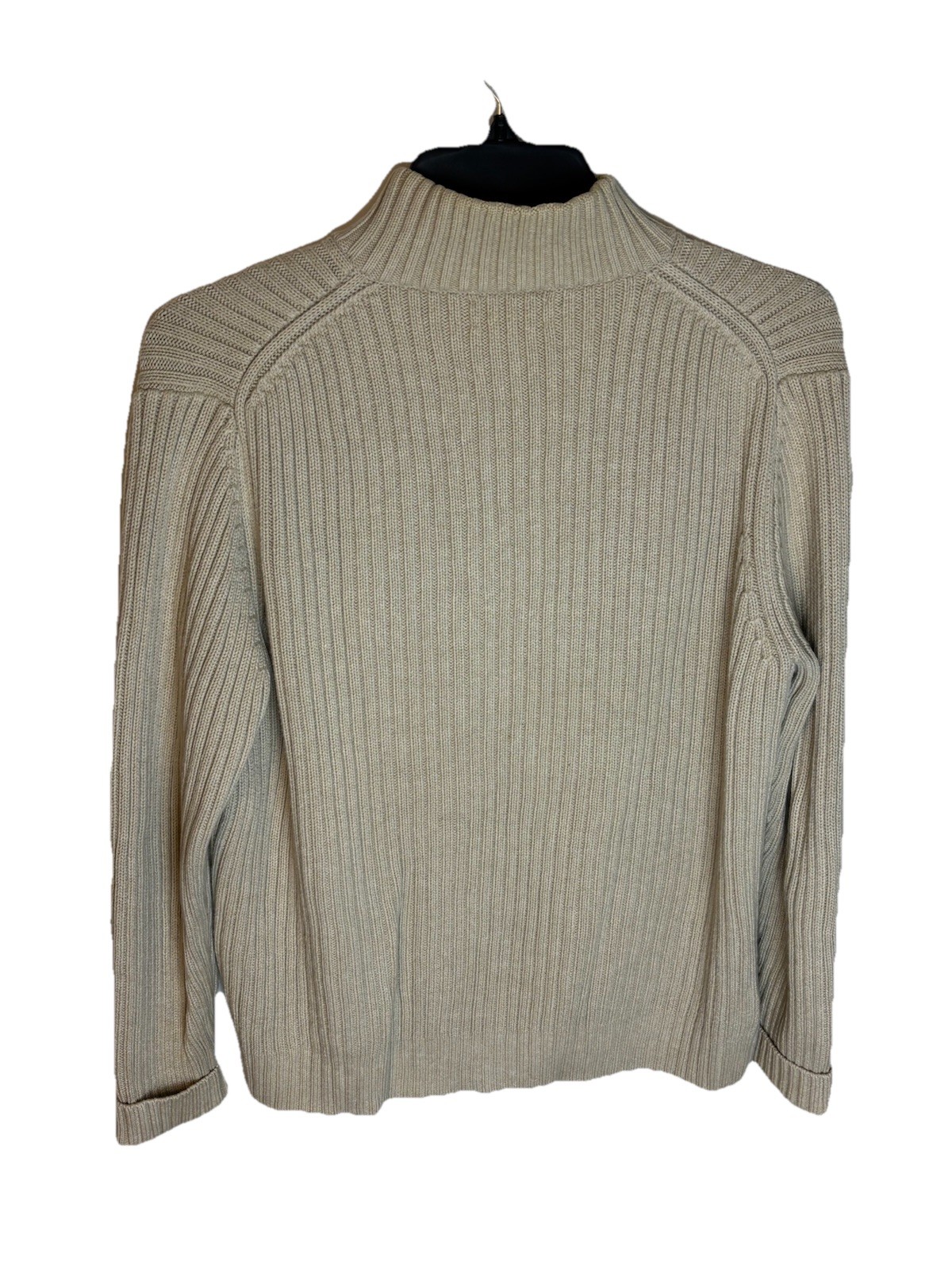 Lands End Cable Knit Full Zip Sweater Women’s 100% Cotton Large 14-16 Beige