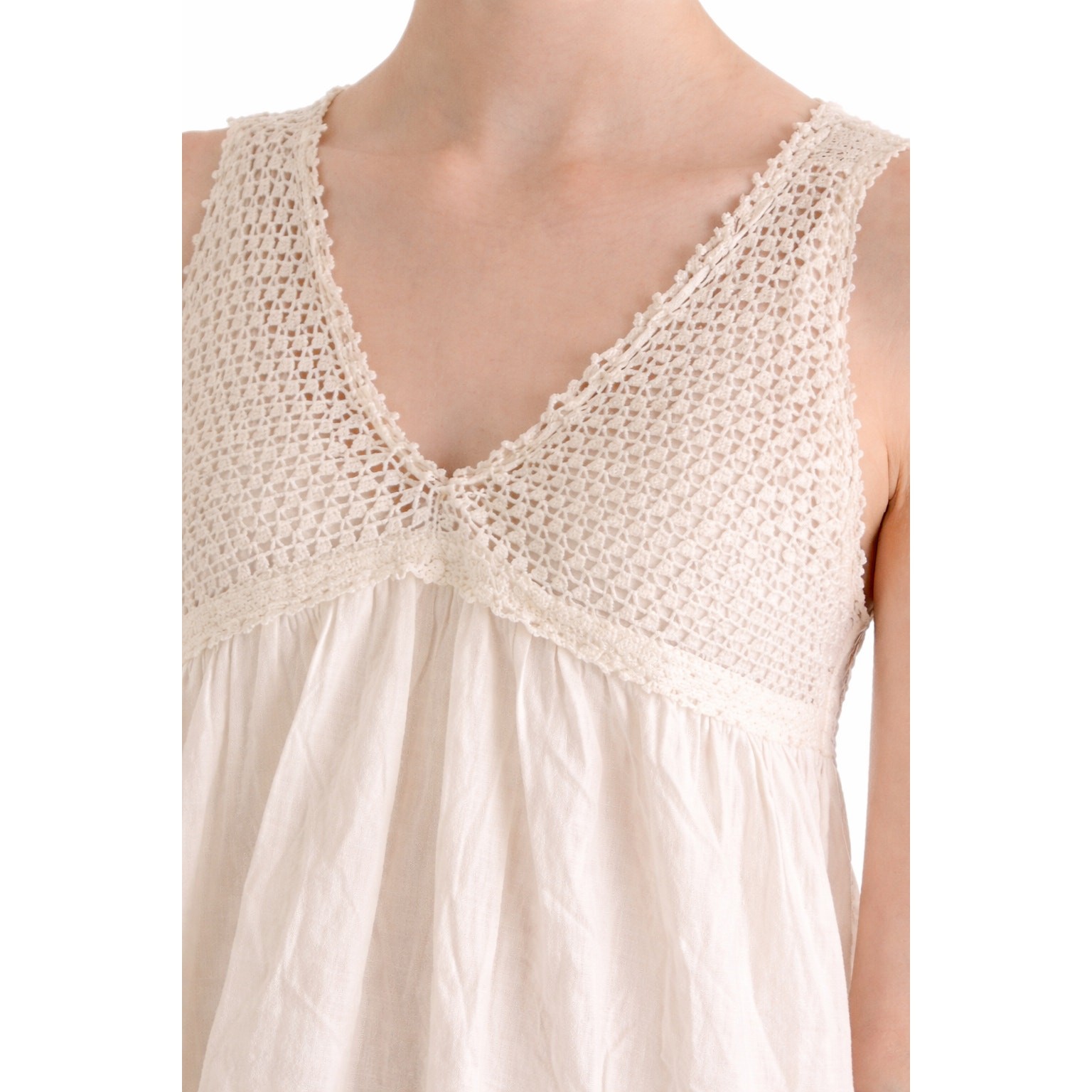 VTG Edwardian White Cotton Nightgown Crochet Yoke Prairie Romantic 1900s M