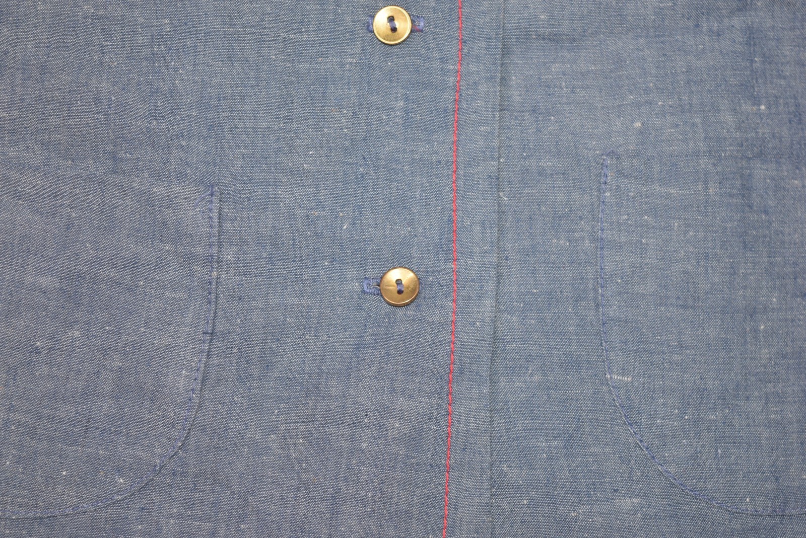 Vintage Sears Blouse Womens Medium Chambray Sleeveless Vest Shirt Button V Neck
