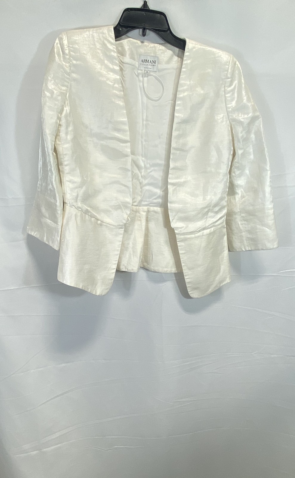 Vintage 00s Armani Collezioni Women’s White Linen Peplum Ruffle Blazer Sz 42